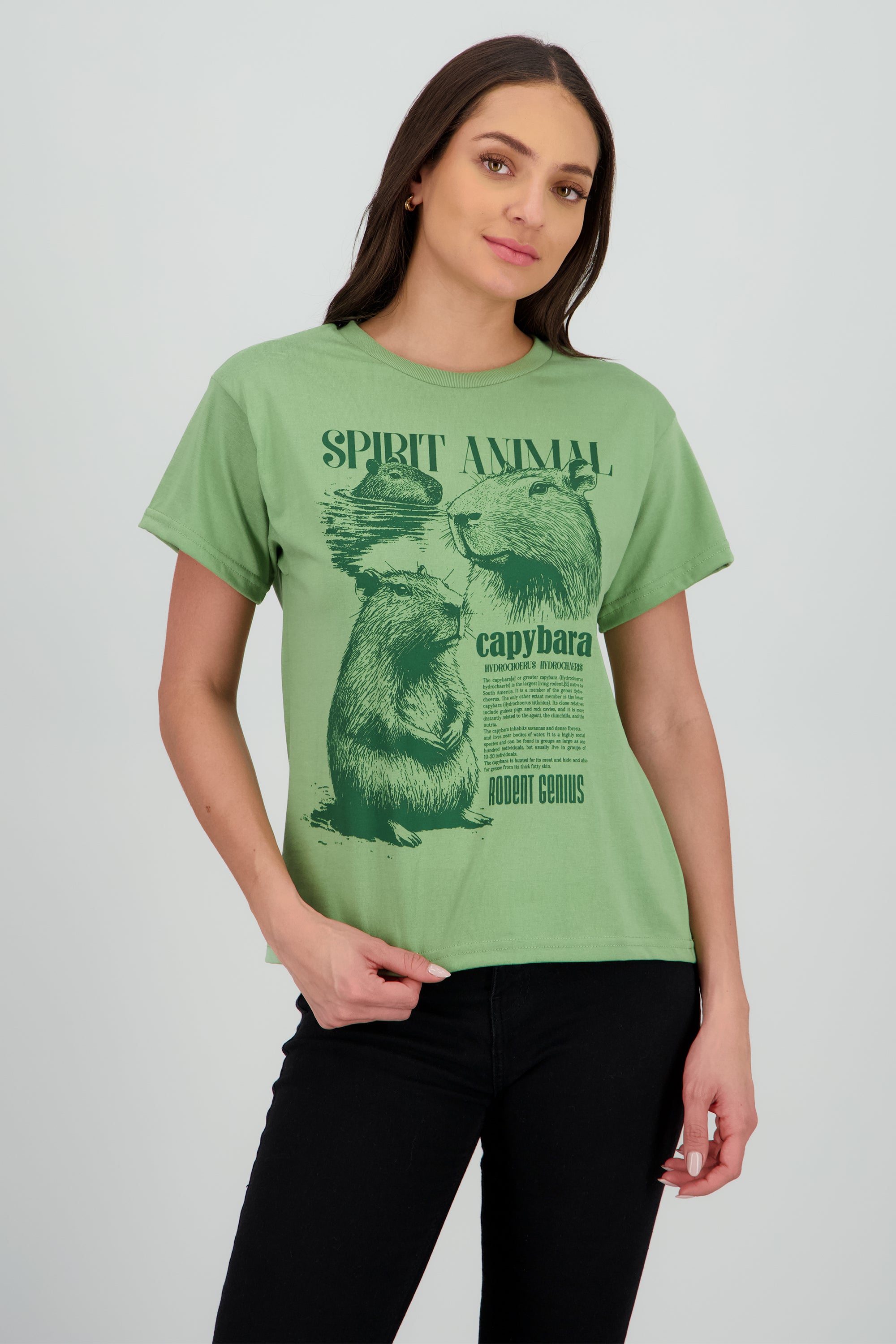 Playera manga corta estampado capibara VERDE