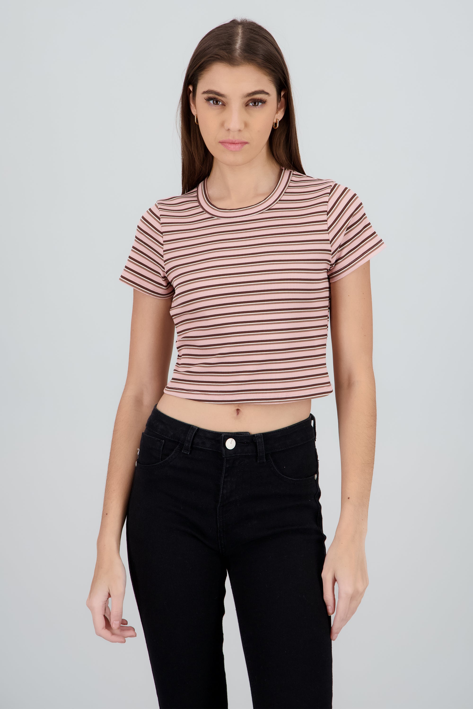 Playera manga corta rib rayas ROSA COMBO