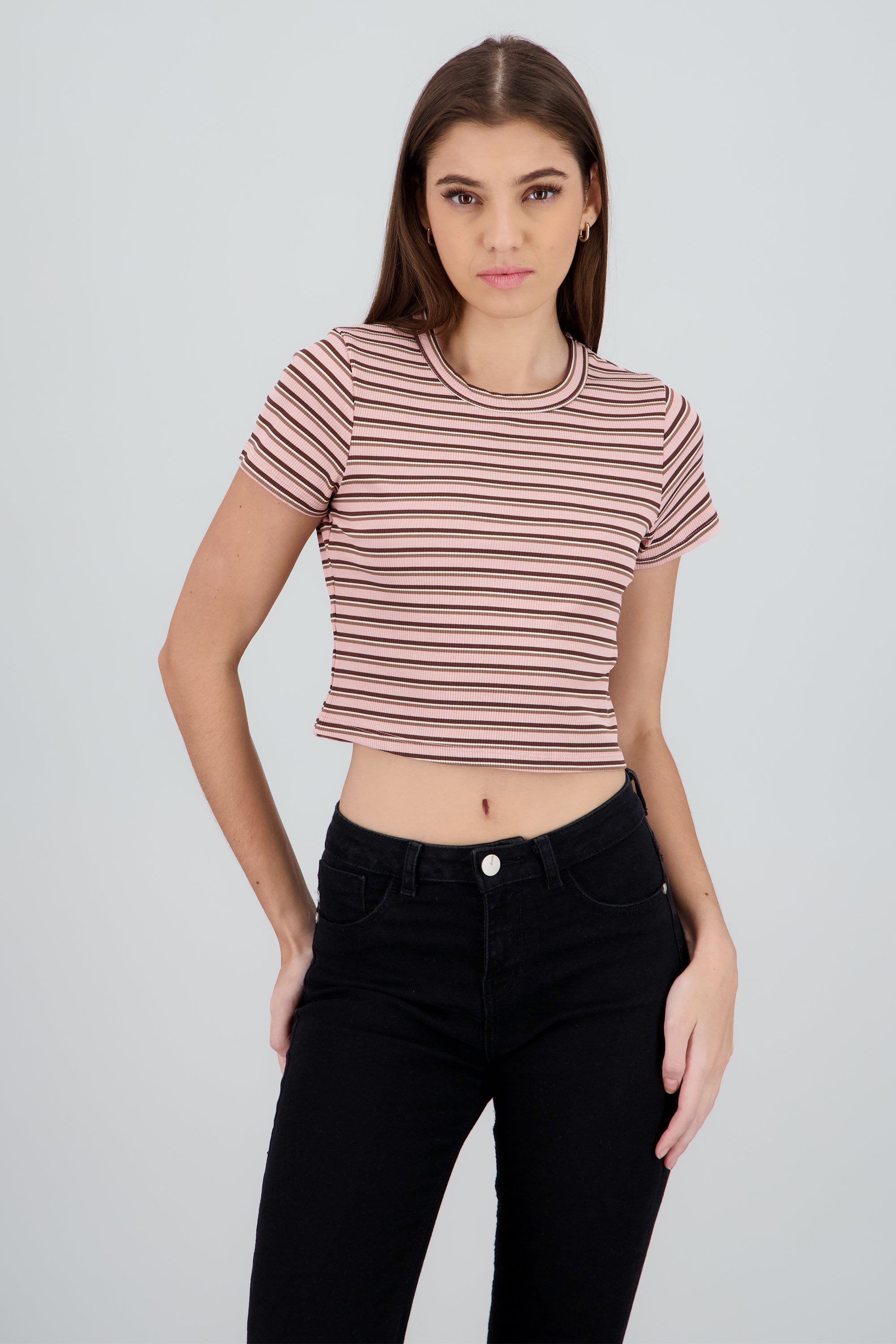 Playera manga corta rib rayas ROSA COMBO