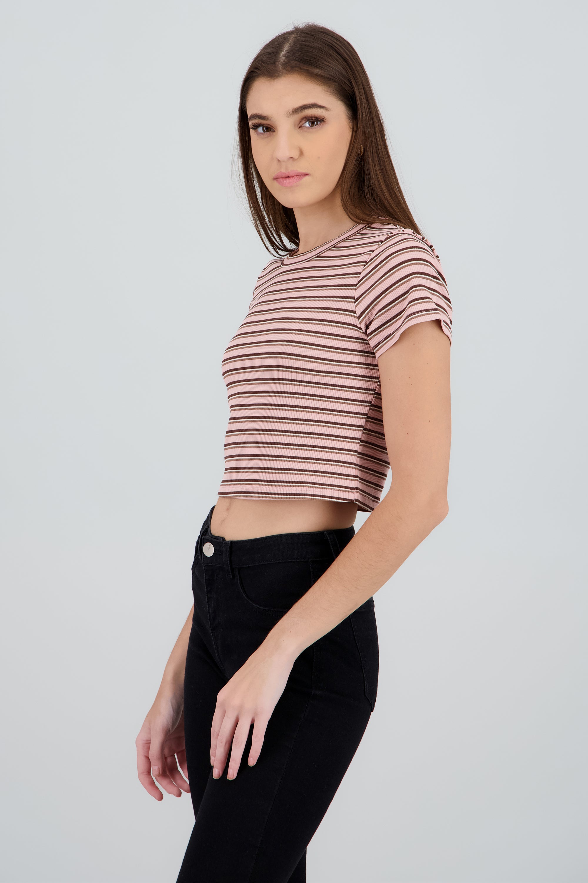 Playera manga corta rib rayas ROSA COMBO