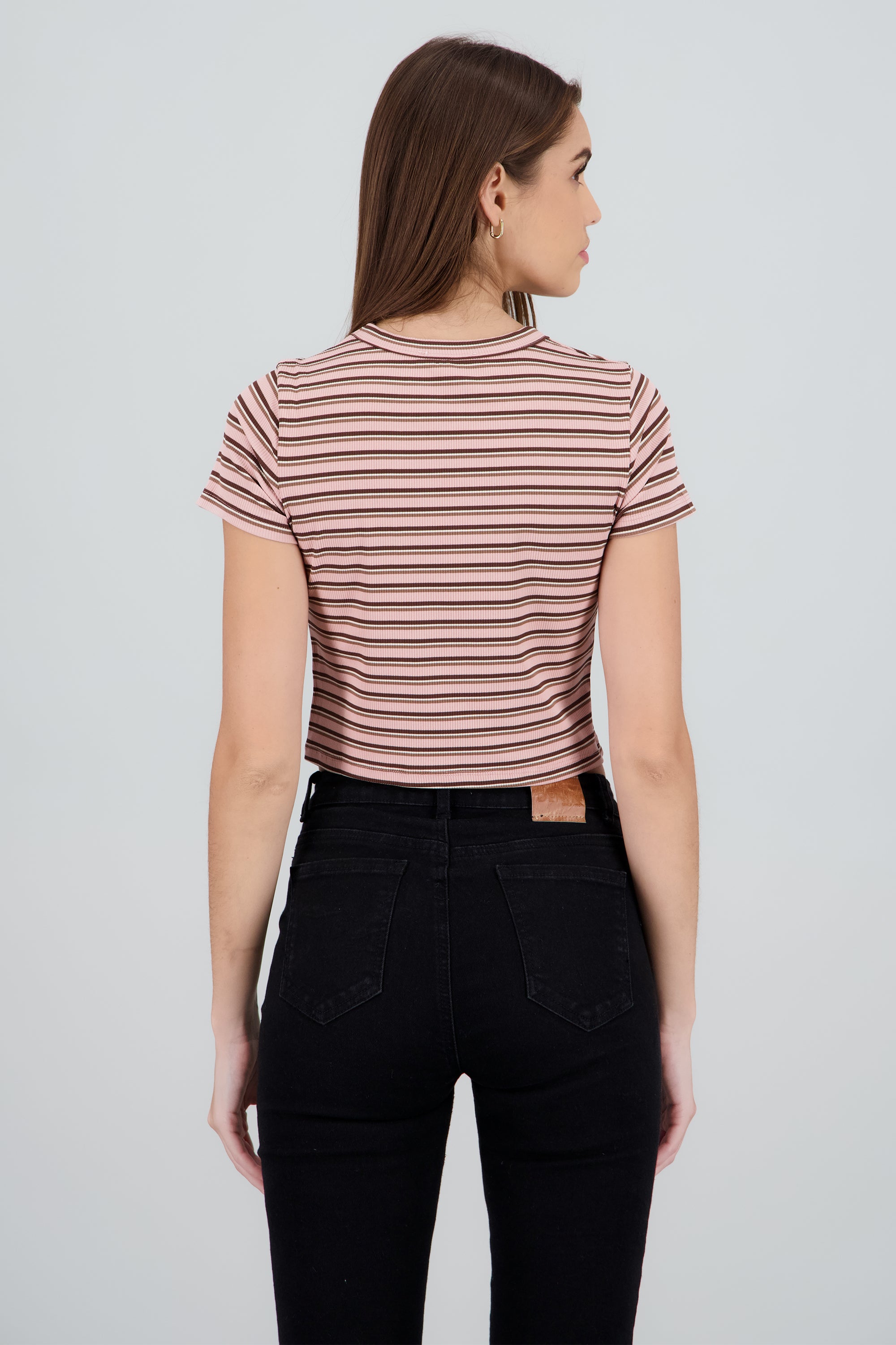 Playera manga corta rib rayas ROSA COMBO