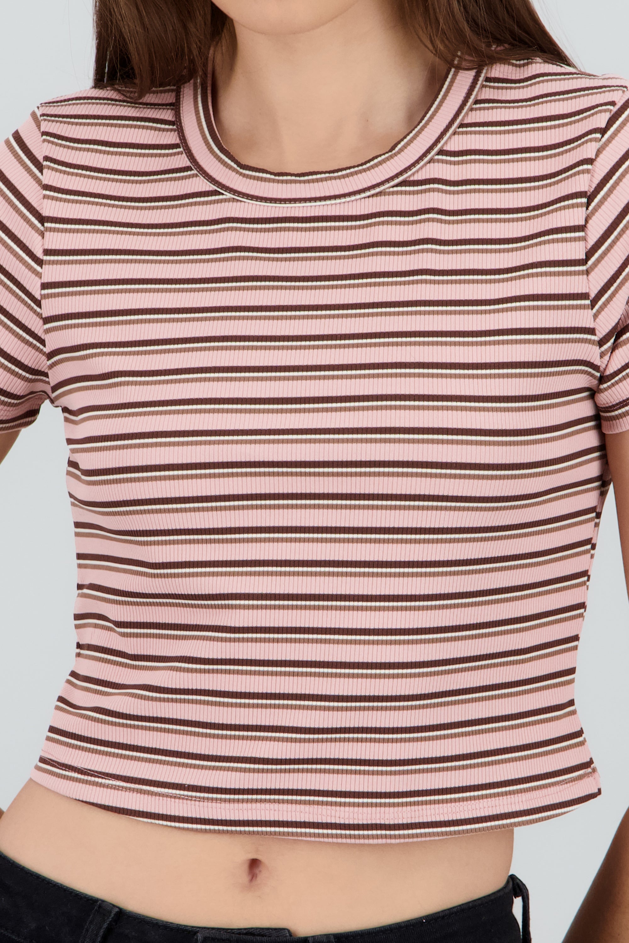 Playera manga corta rib rayas ROSA COMBO