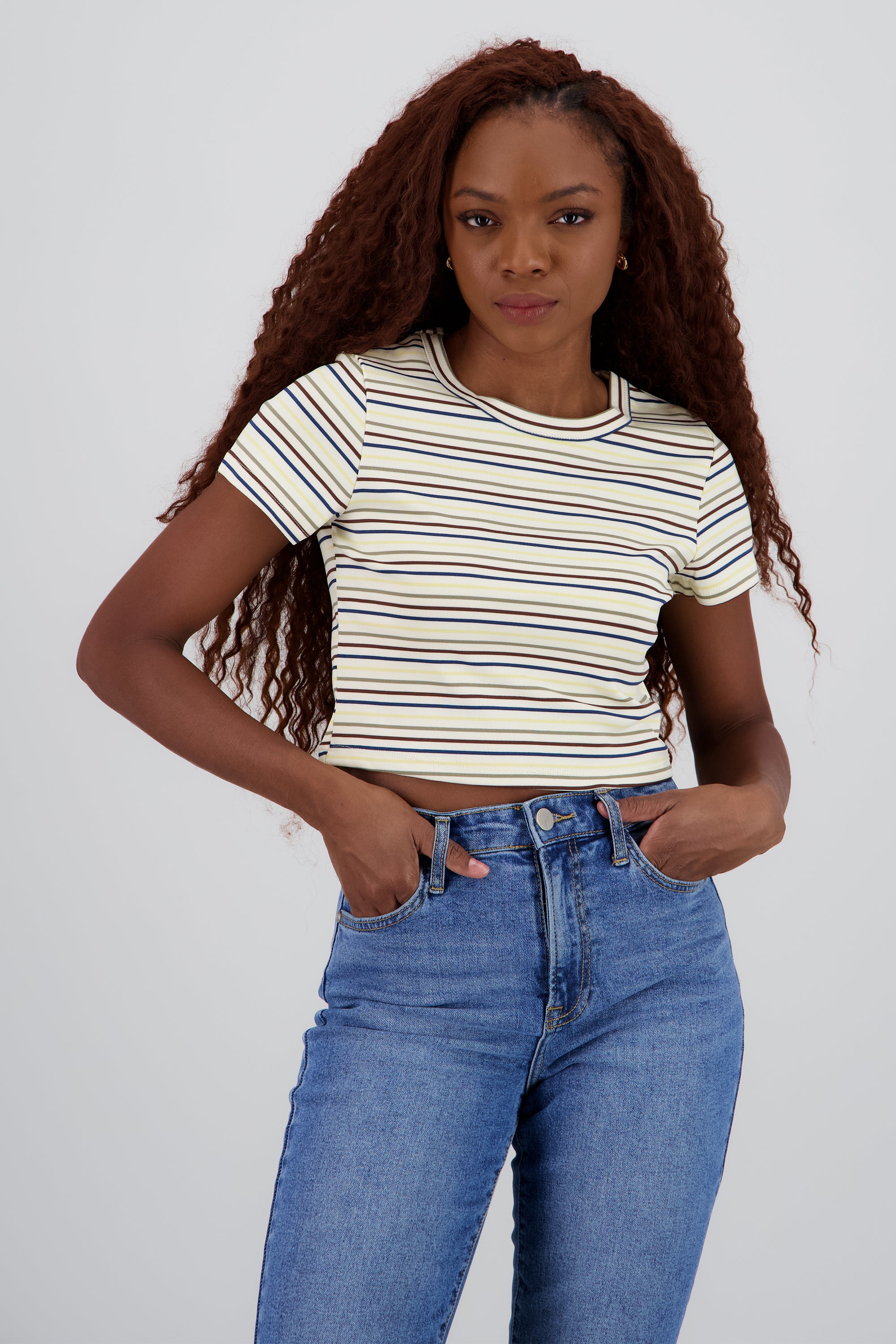 Playera manga corta rayas HUESO COMBO