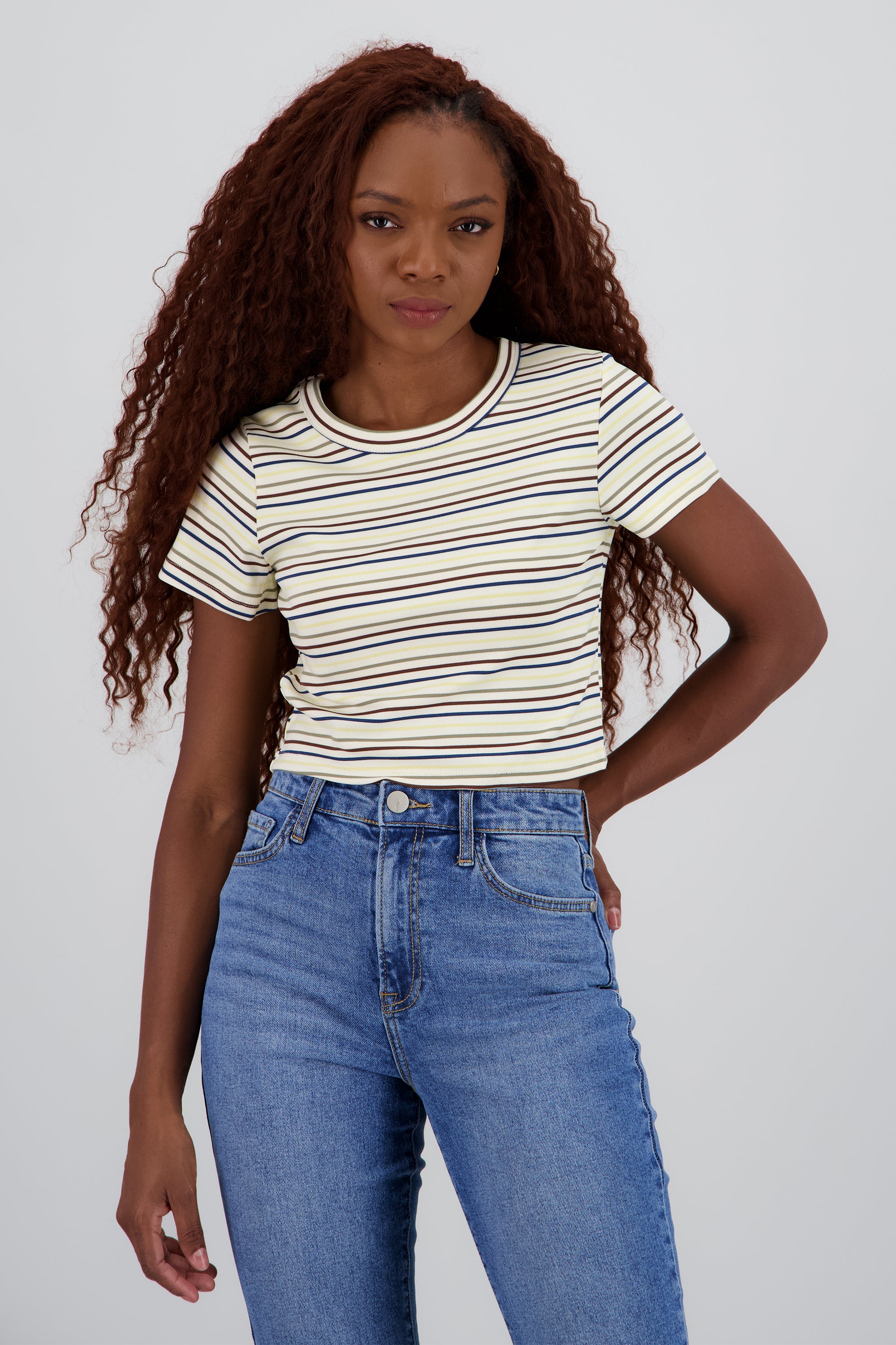 Playera manga corta rayas HUESO COMBO