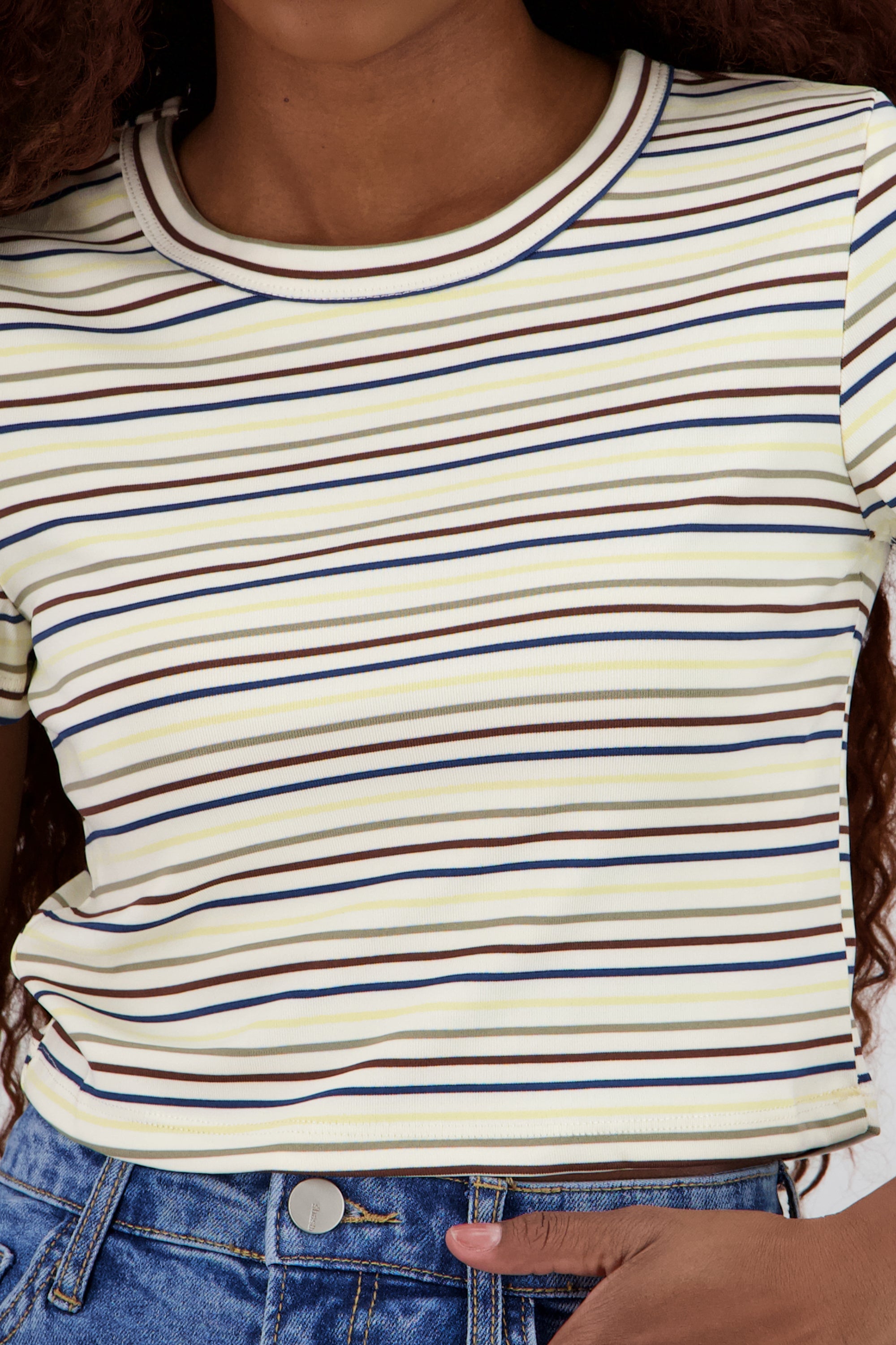 Playera manga corta rayas HUESO COMBO