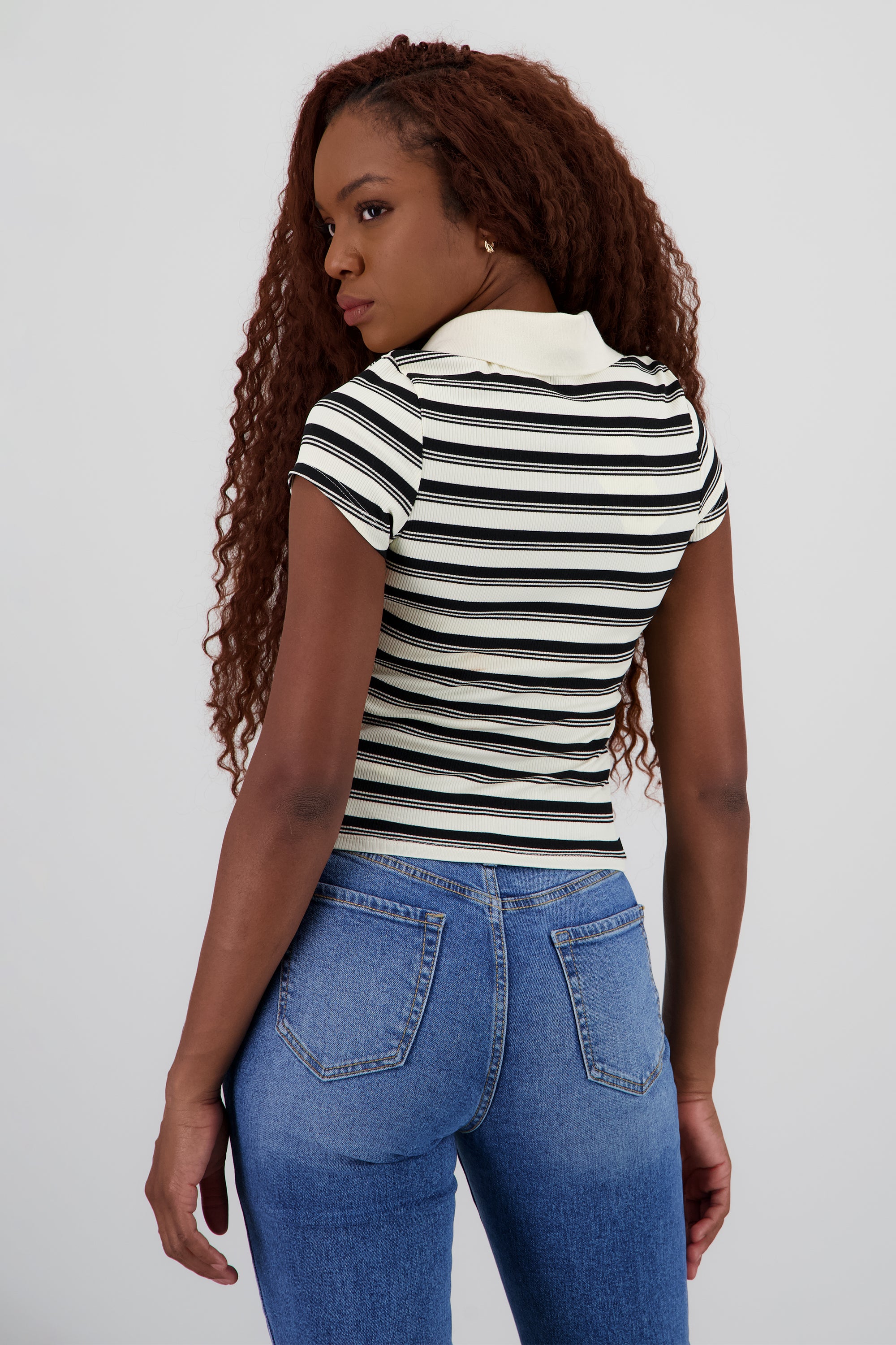 Top cuello polo manga corta rayas HUESO COMBO