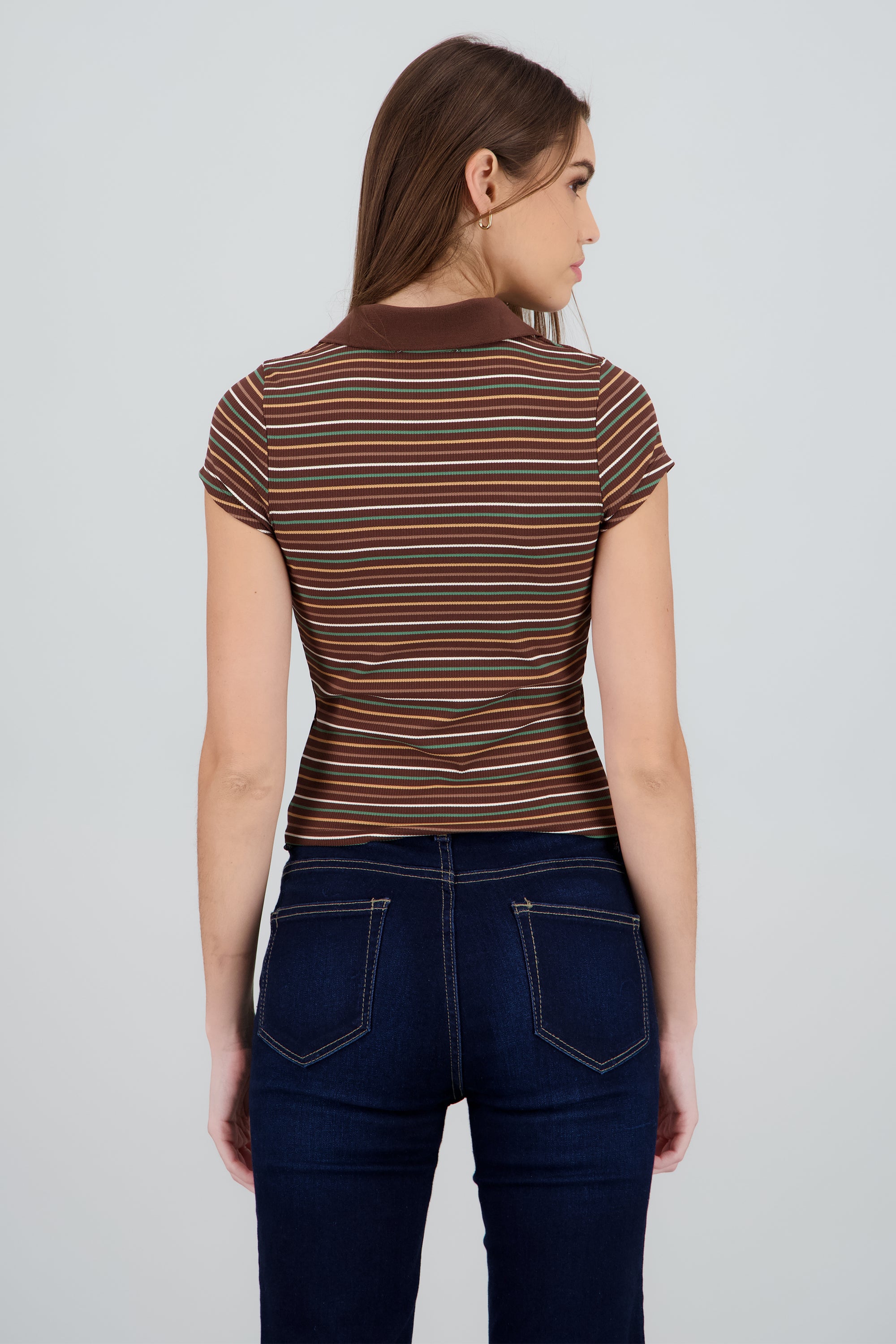 Top cuello polo rib rayas CAFE COMBO