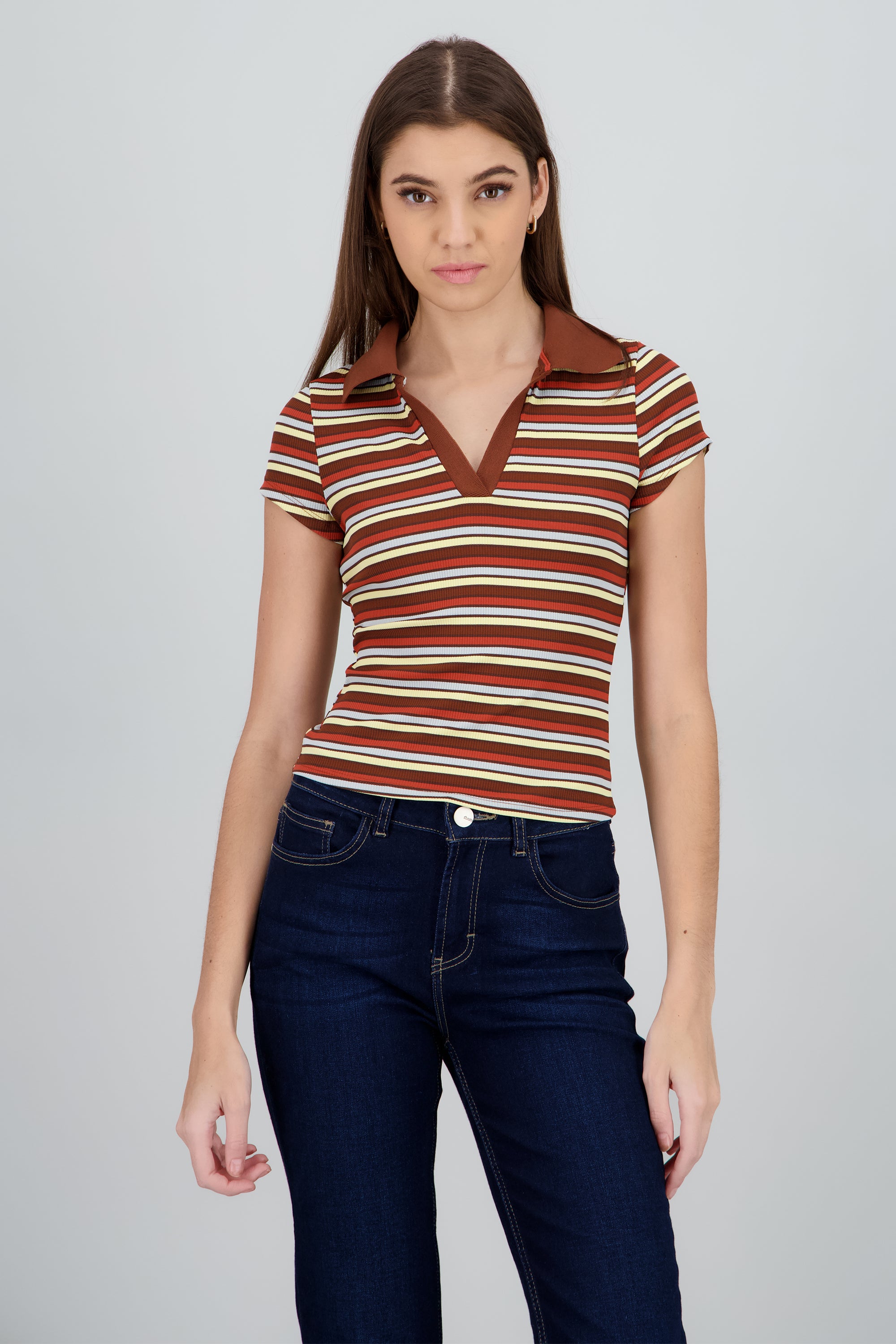 Top cuello polo manga corta rayas MULTICOLOR OTOÑAL