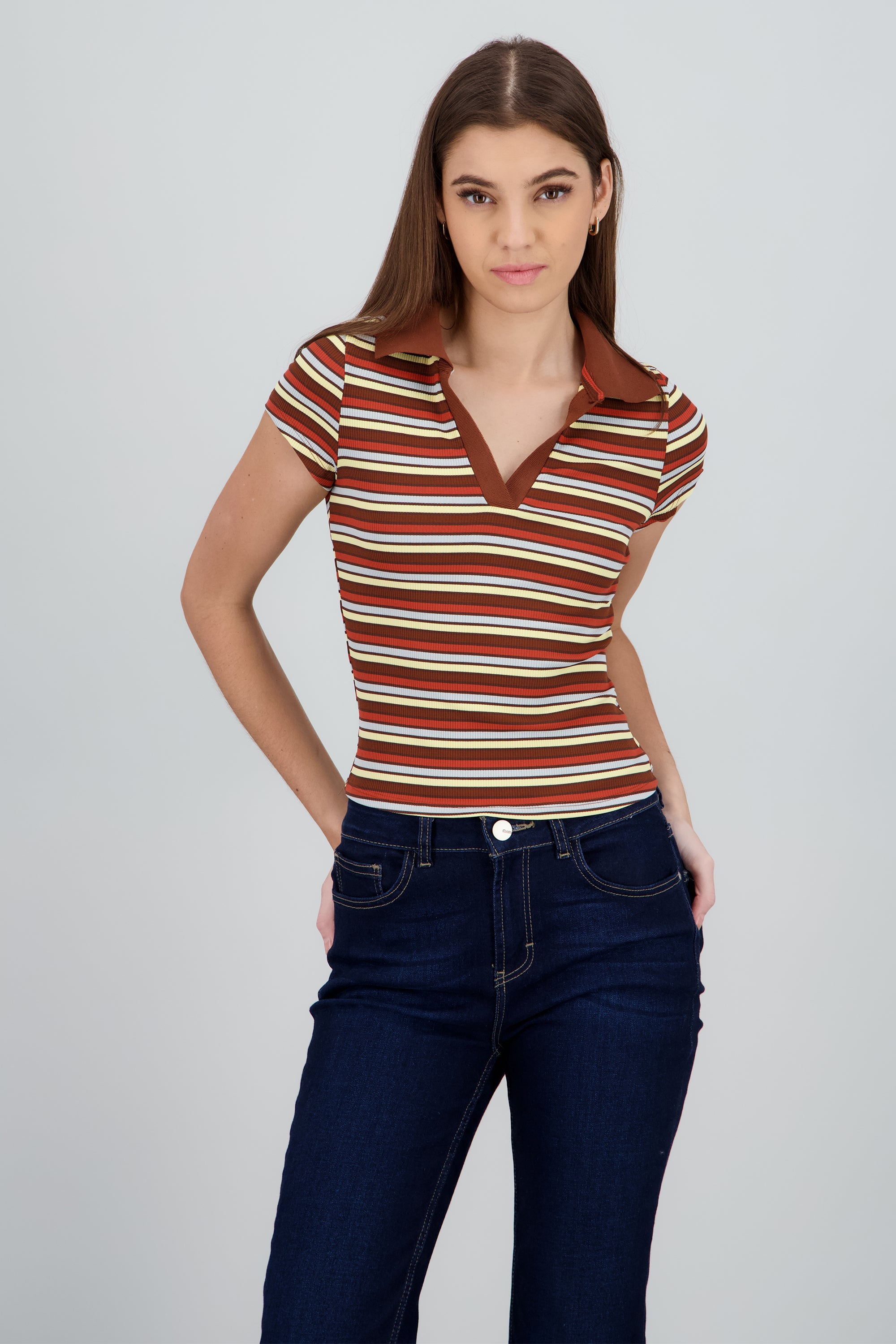 Top cuello polo manga corta rayas MULTICOLOR OTOÑAL