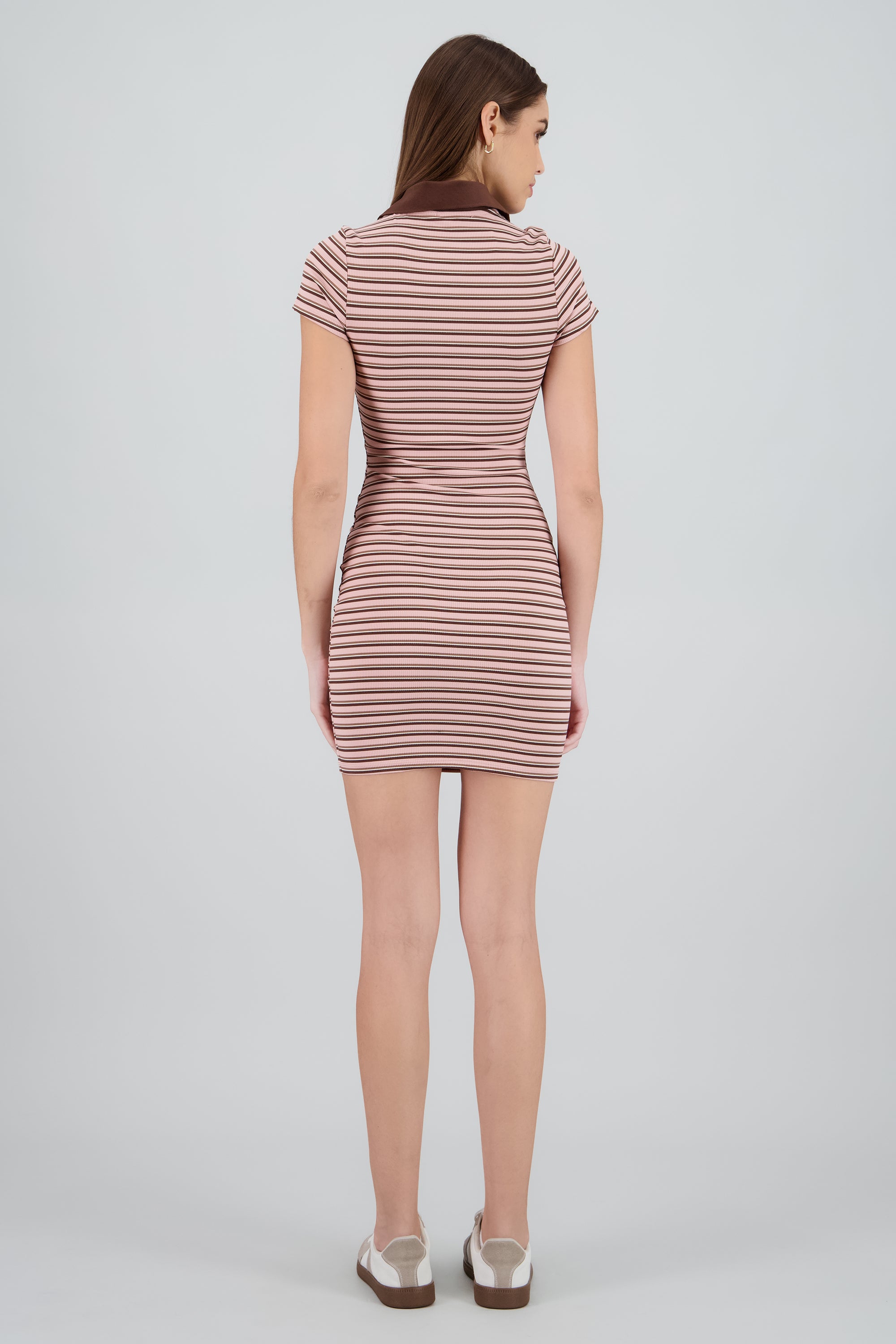 Vestido cuello polo rib rayas ROSA COMBO