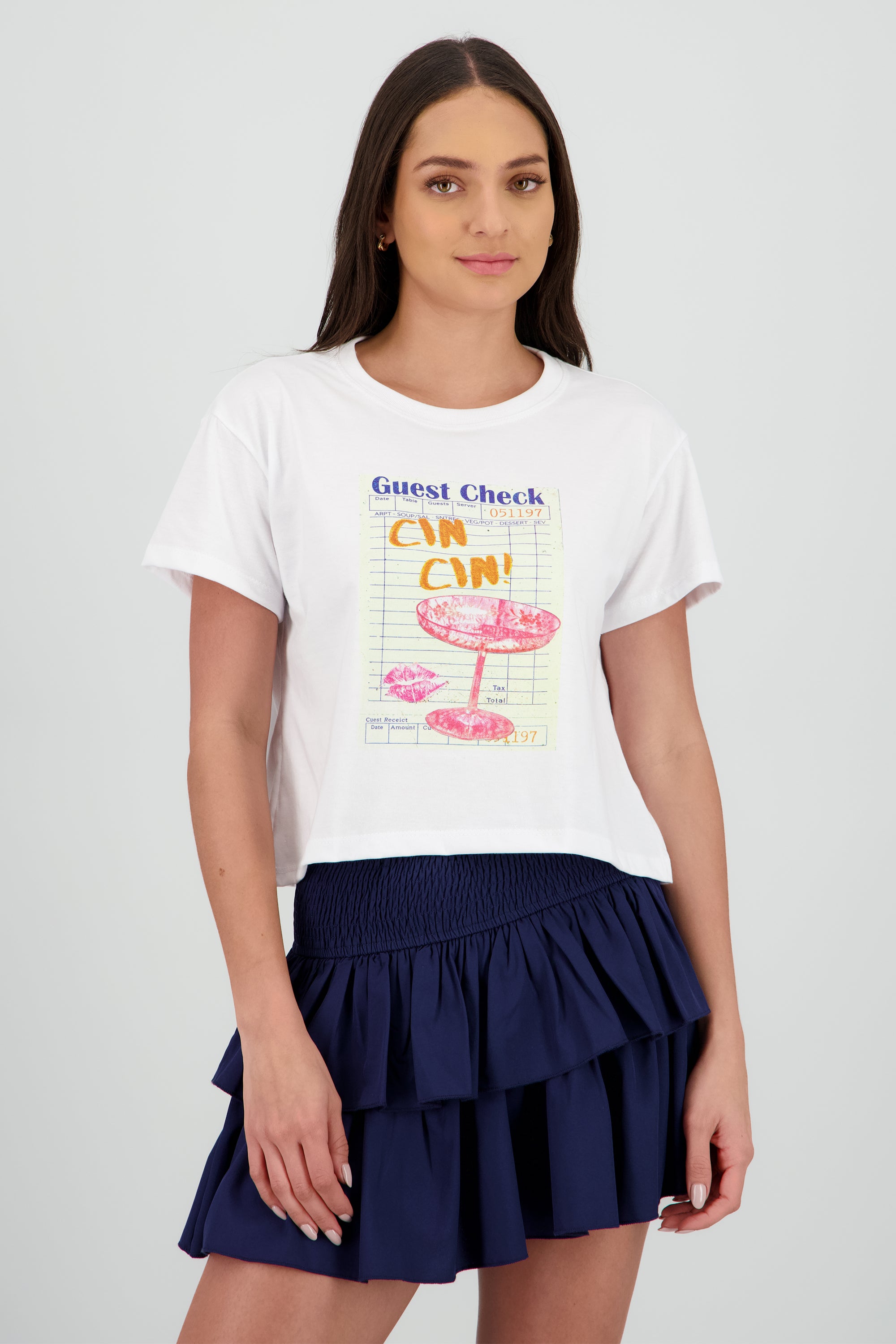 Playera manga corta estampado guest check BLANCO