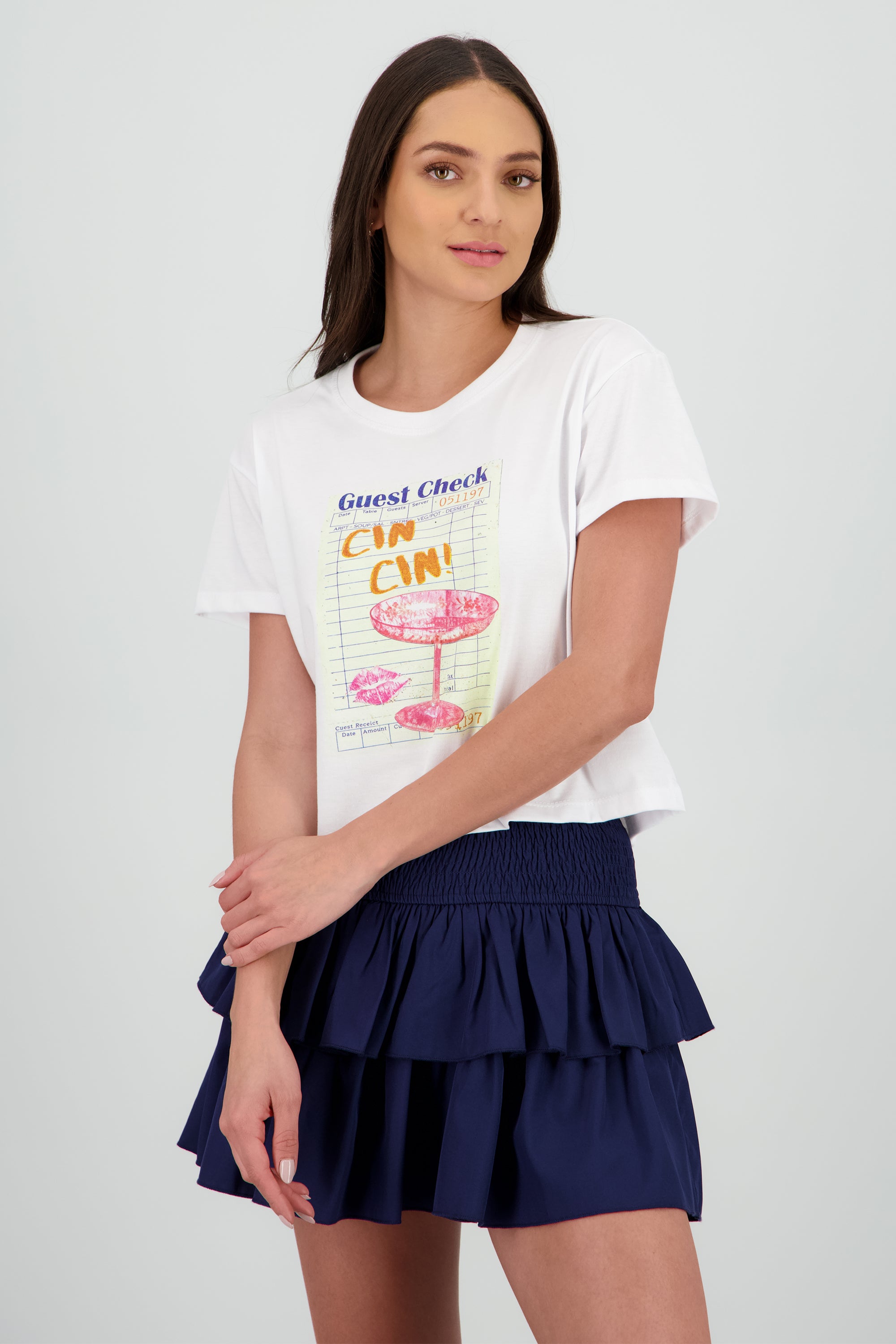 Playera manga corta estampado guest check BLANCO