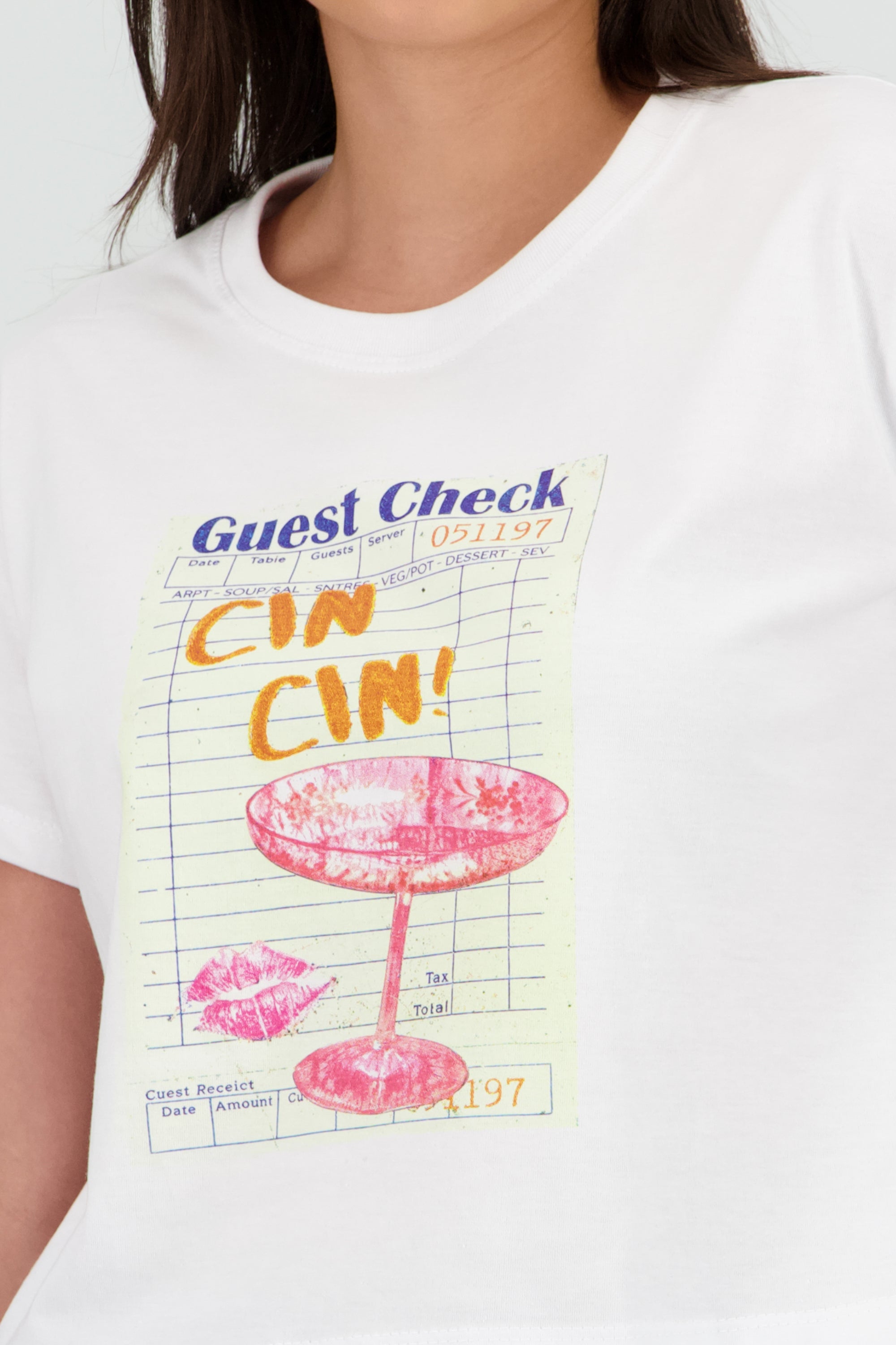 Playera manga corta estampado guest check BLANCO
