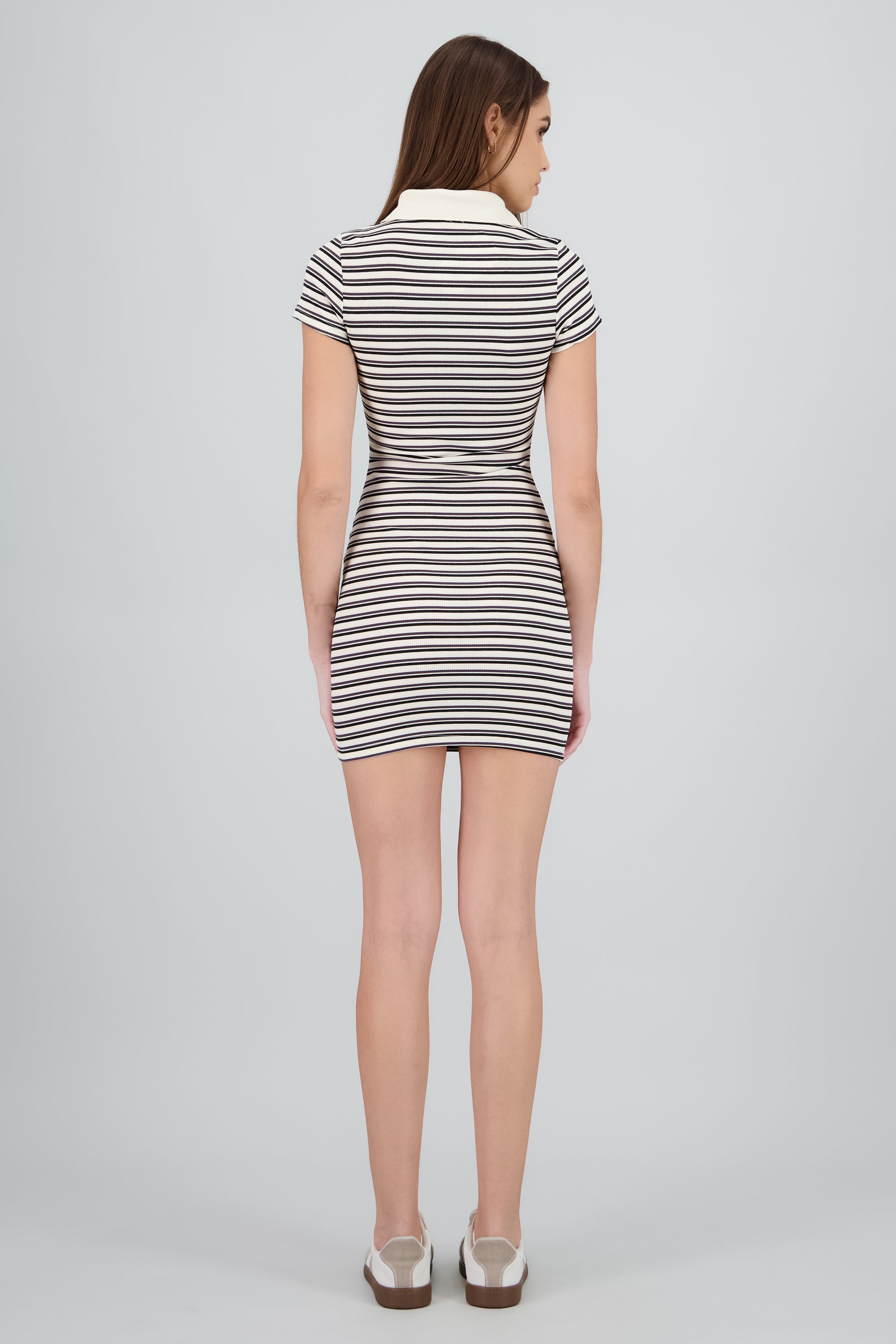 Vestido cuello polo rib rayas HUESO COMBO