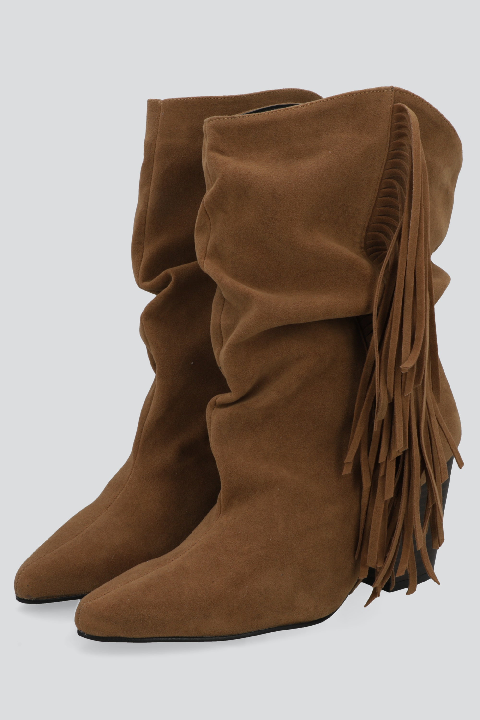 Botin tacon alto flecos CAMELLO