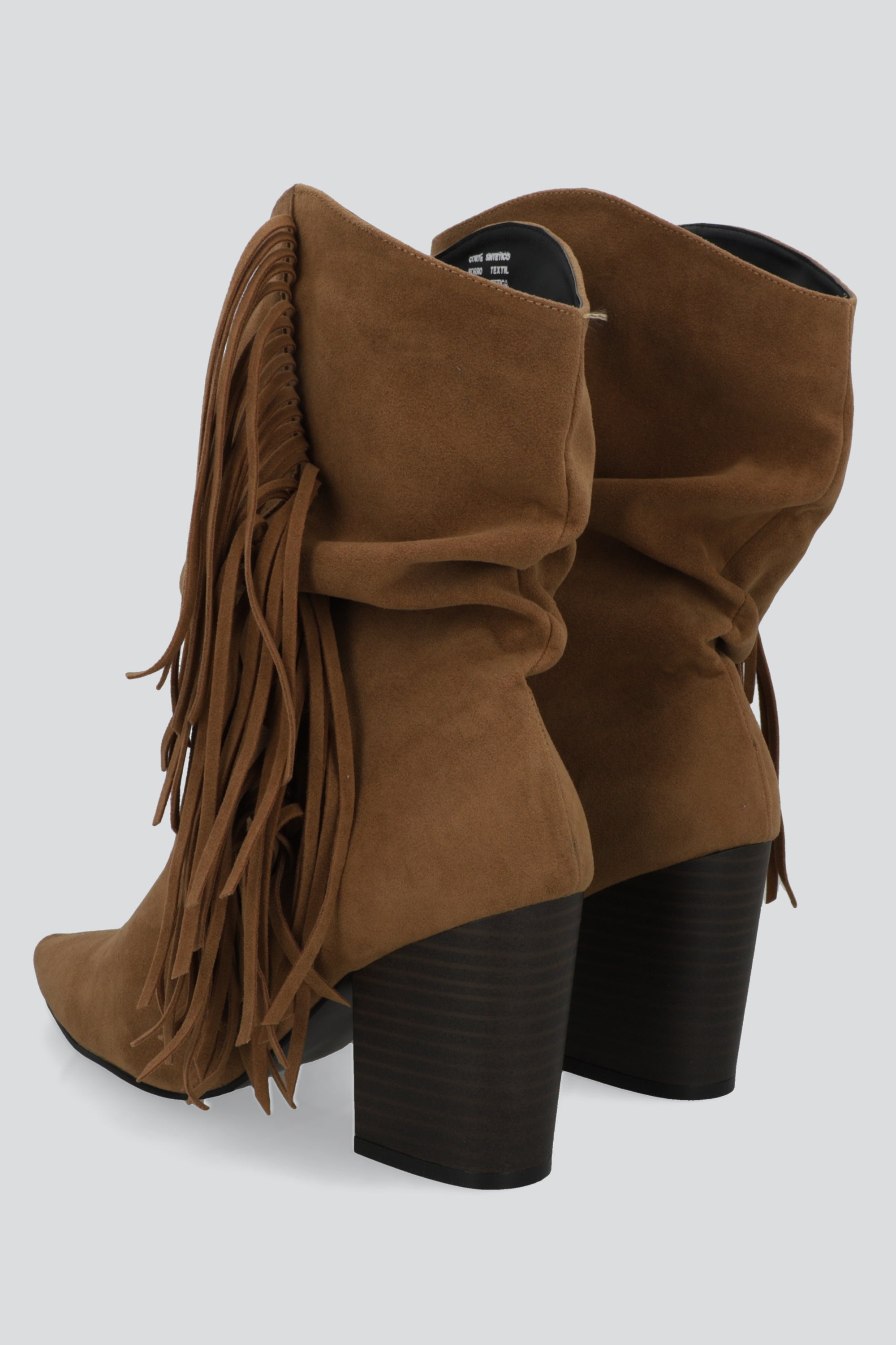 Botin tacon alto flecos CAMELLO