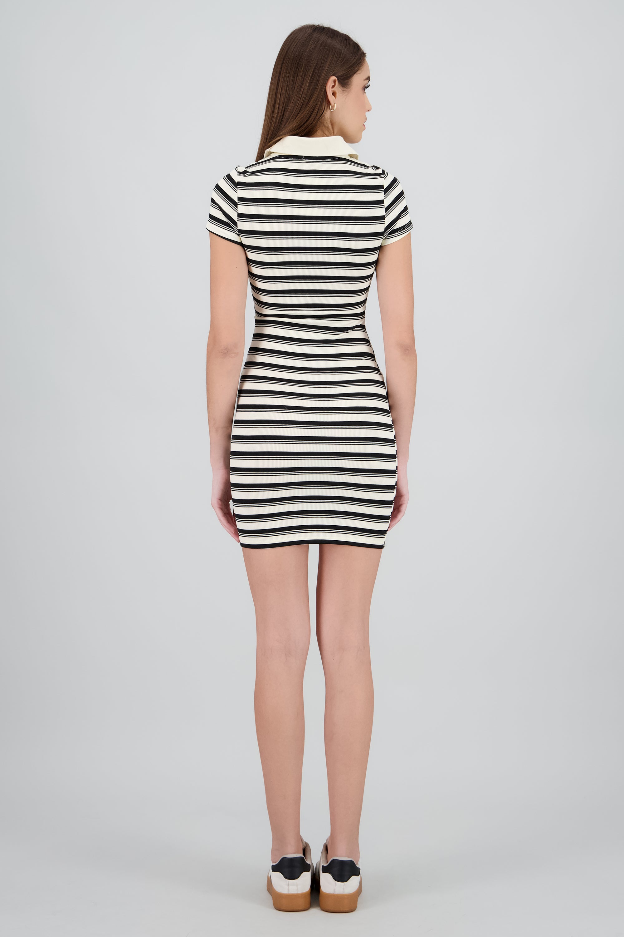 Vestido cuello polo rib rayas NEGRO COMBO