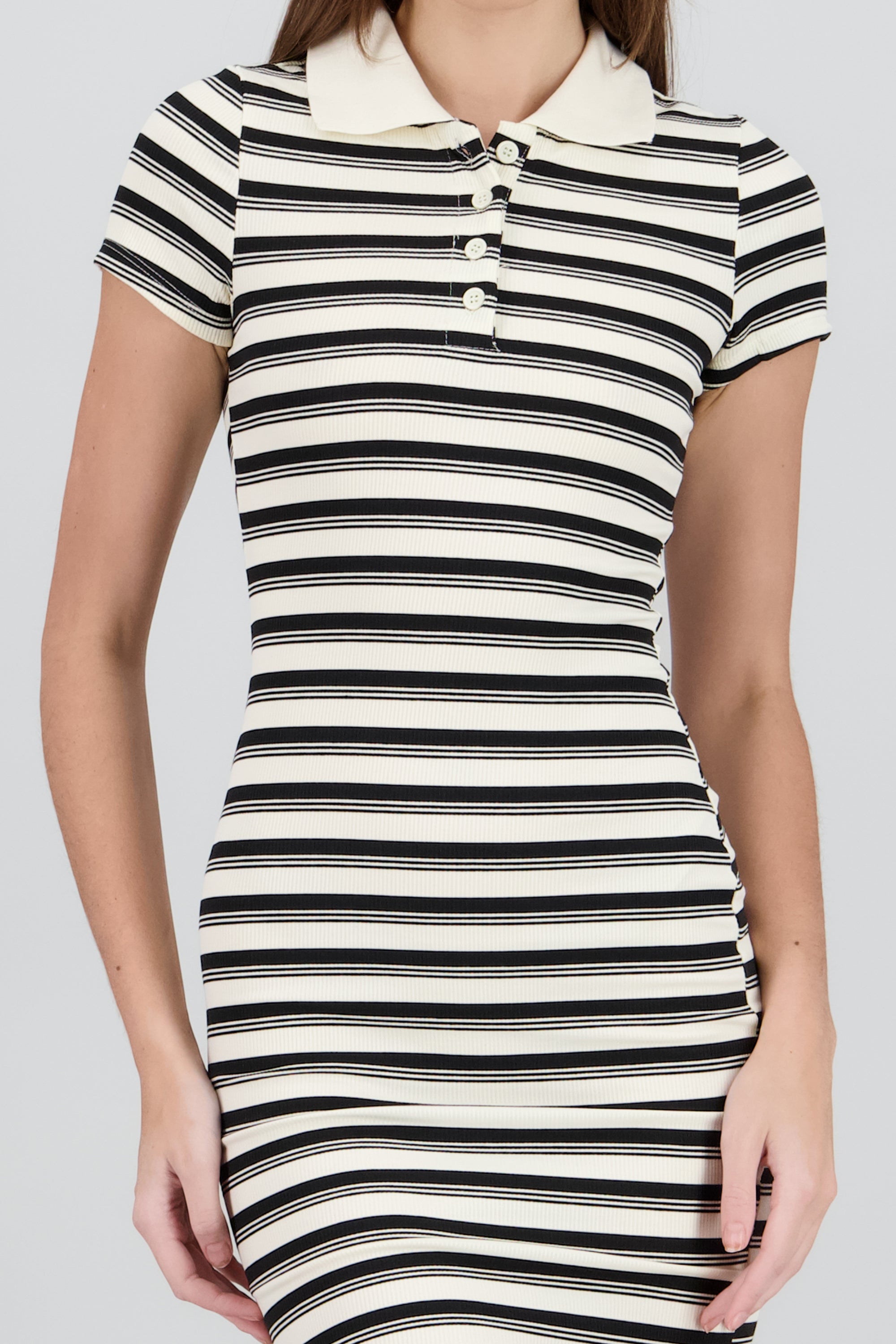 Vestido cuello polo rib rayas NEGRO COMBO