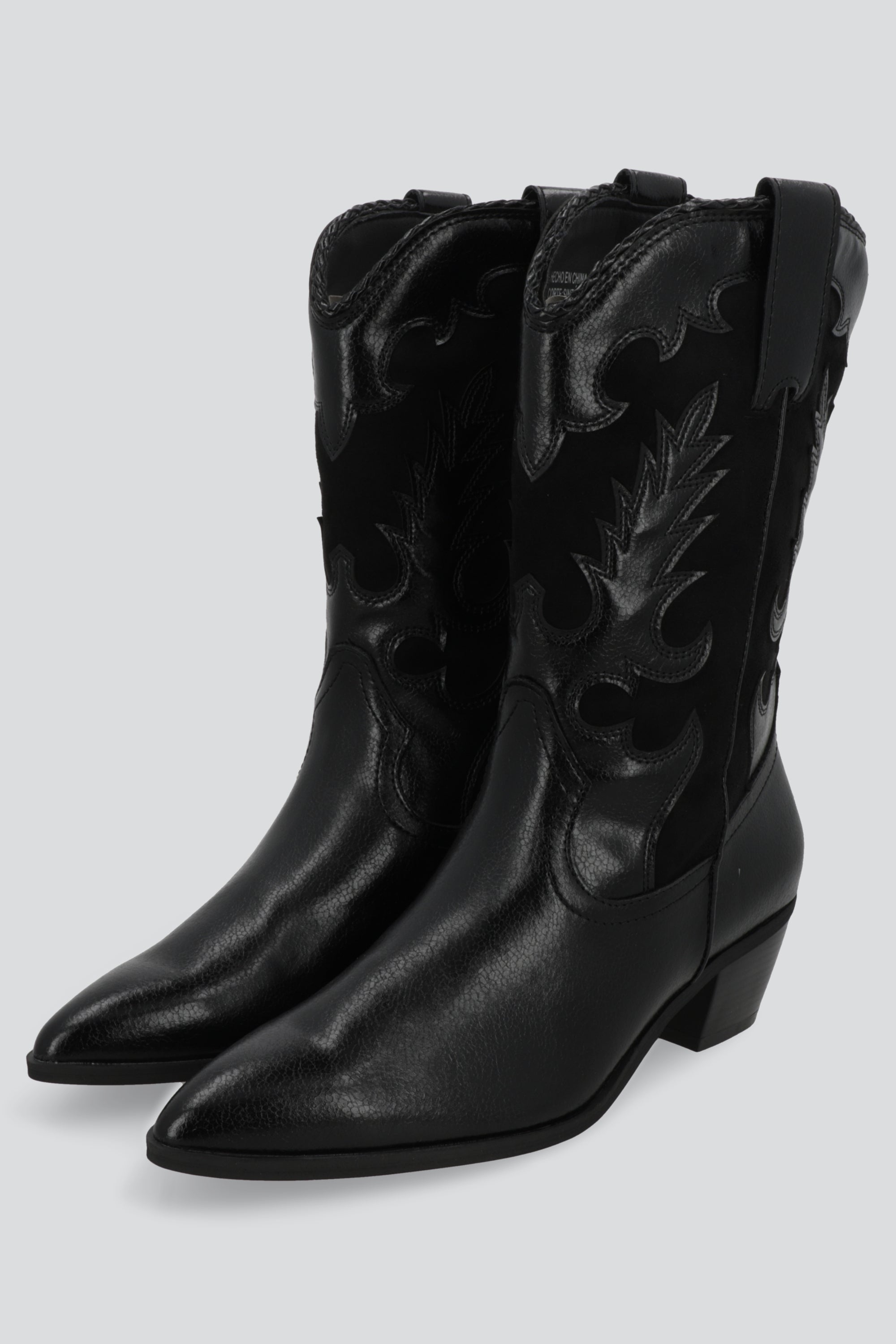 Bota vaquera pu y gamuza NEGRO