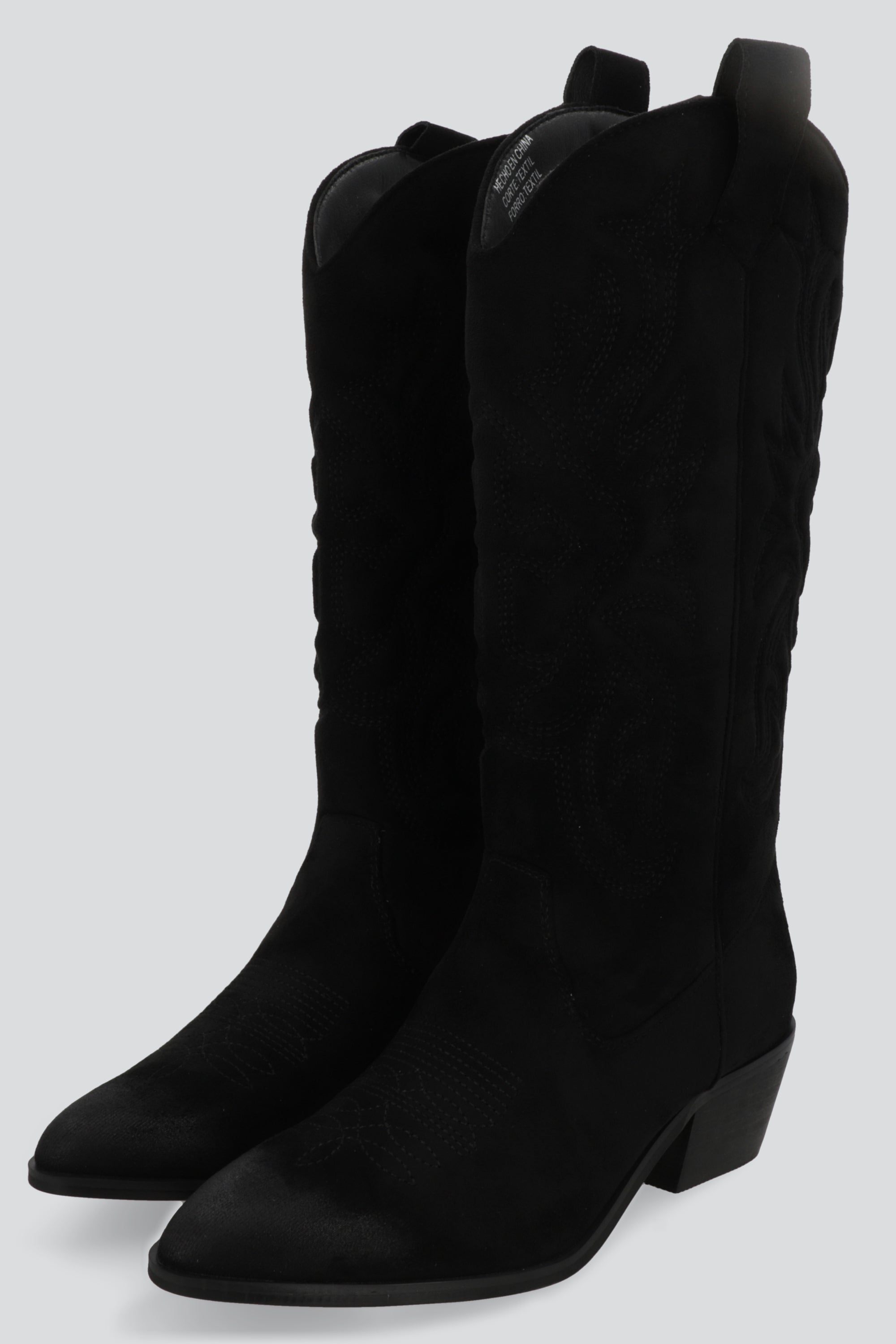Bota vaquera alta punta desgastada NEGRO