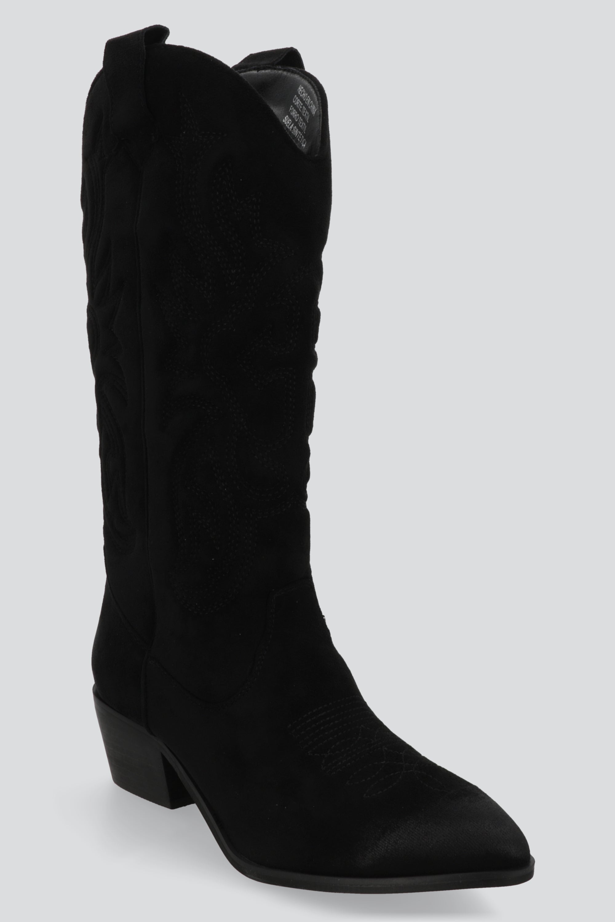Bota vaquera alta punta desgastada NEGRO
