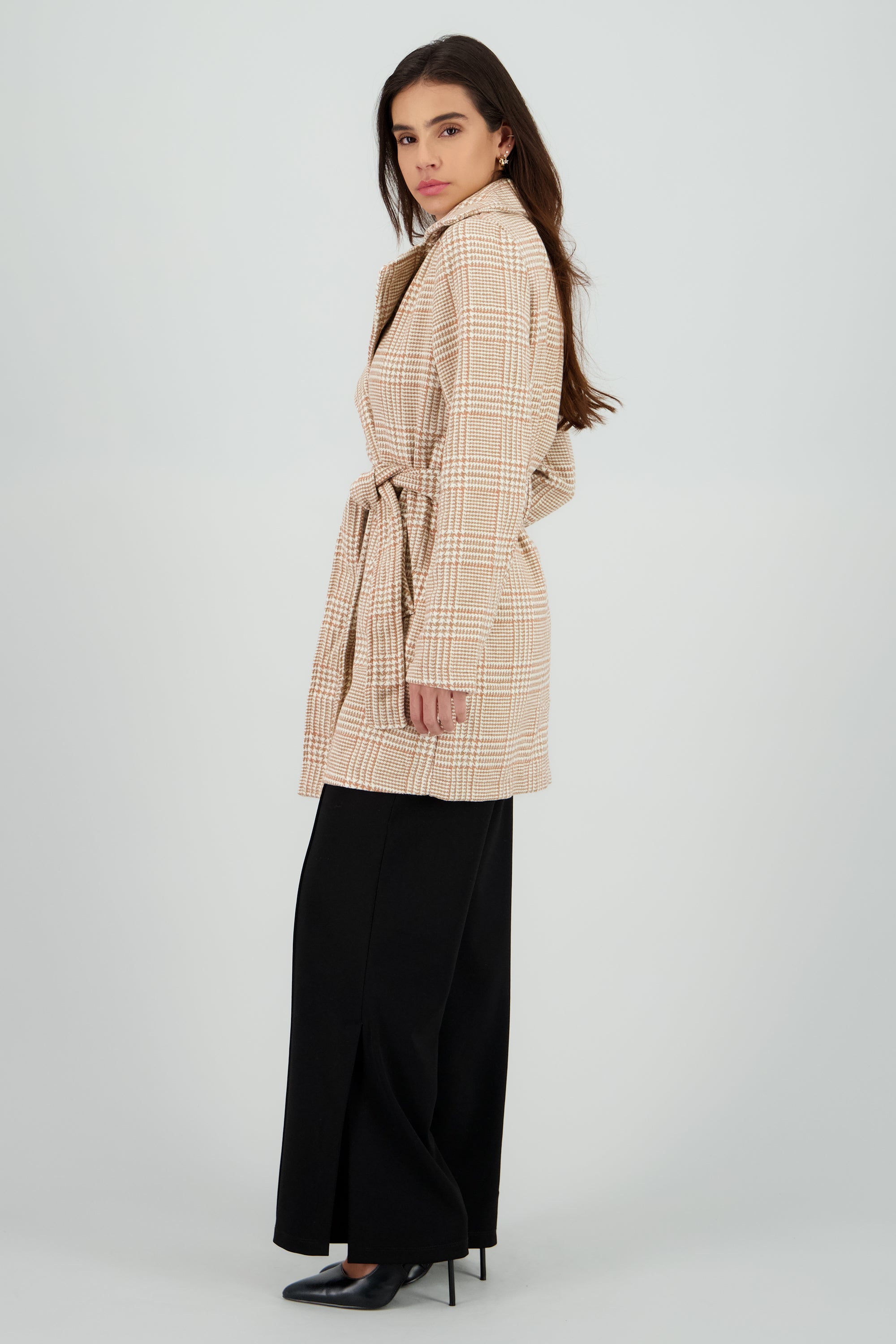 Gabardina corta cuadros BEIGE