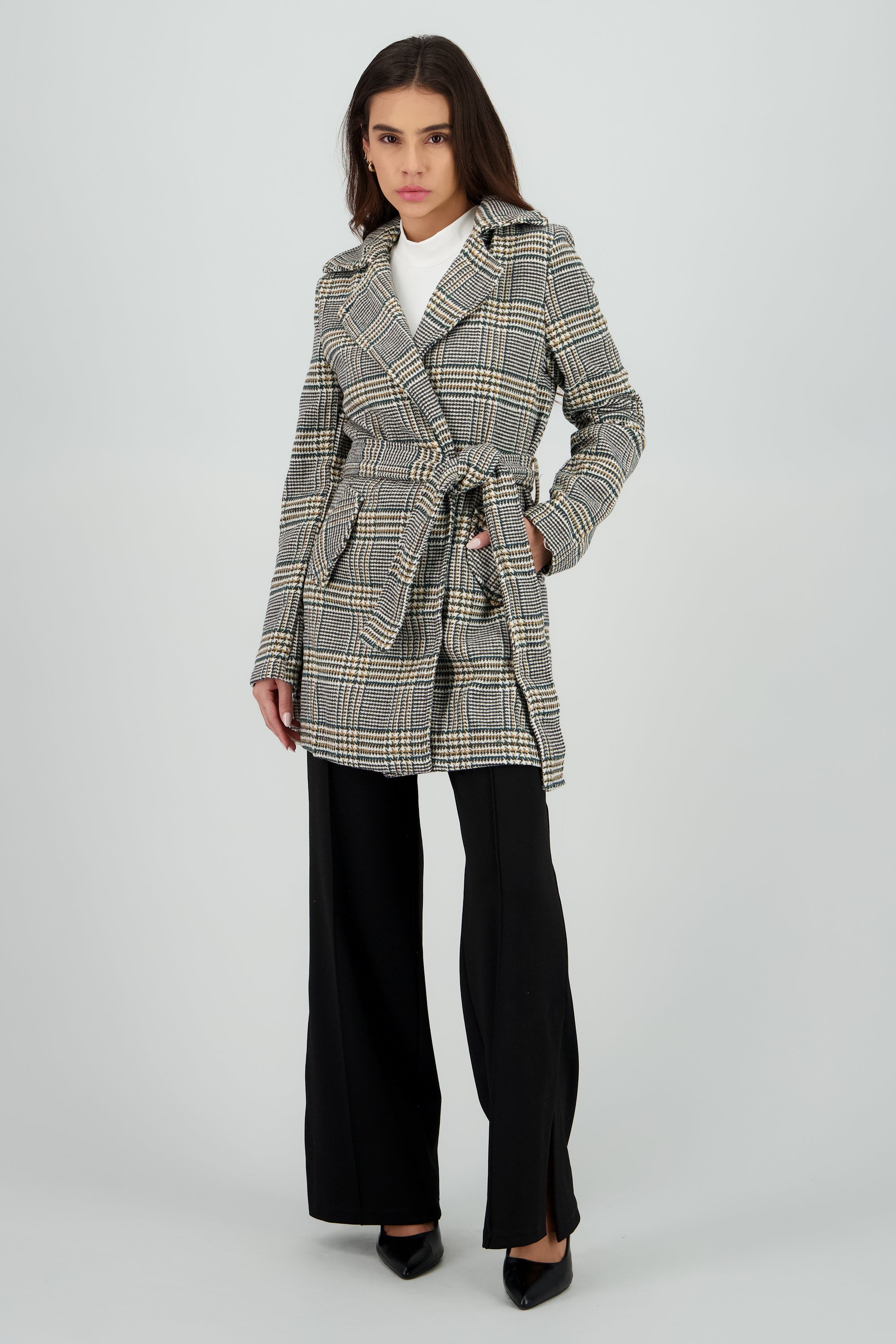 Gabardina corta cuadros GRIS COMBO