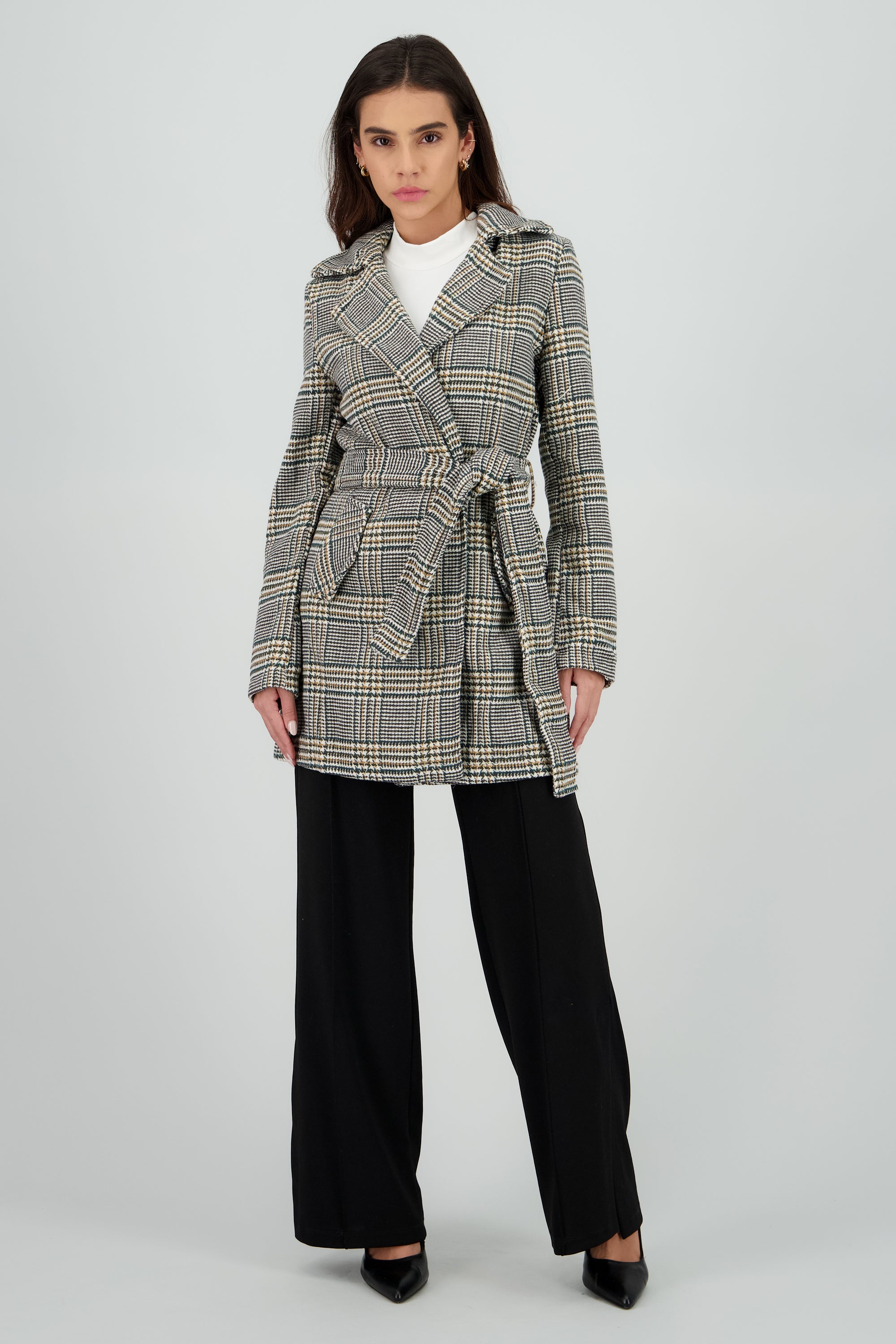 Gabardina corta cuadros GRIS COMBO