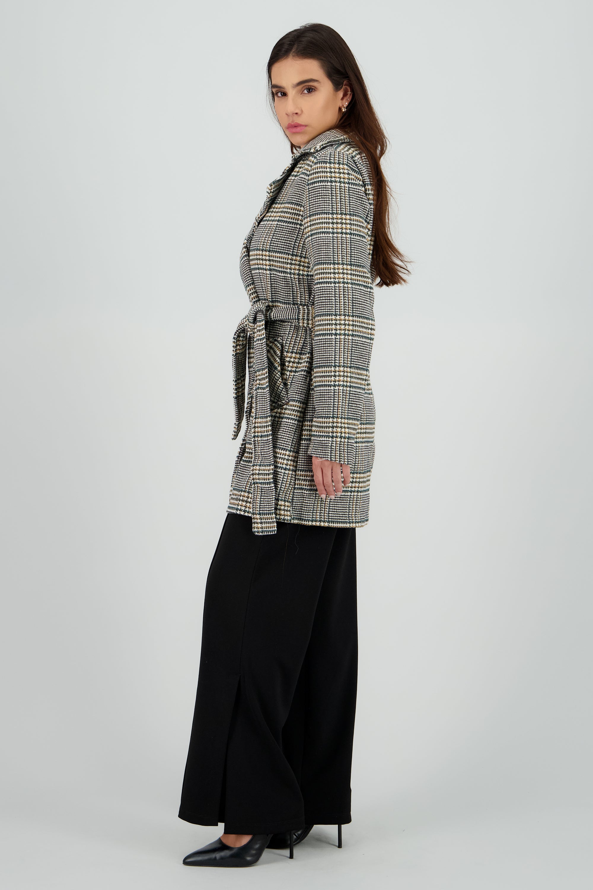 Gabardina corta cuadros GRIS COMBO