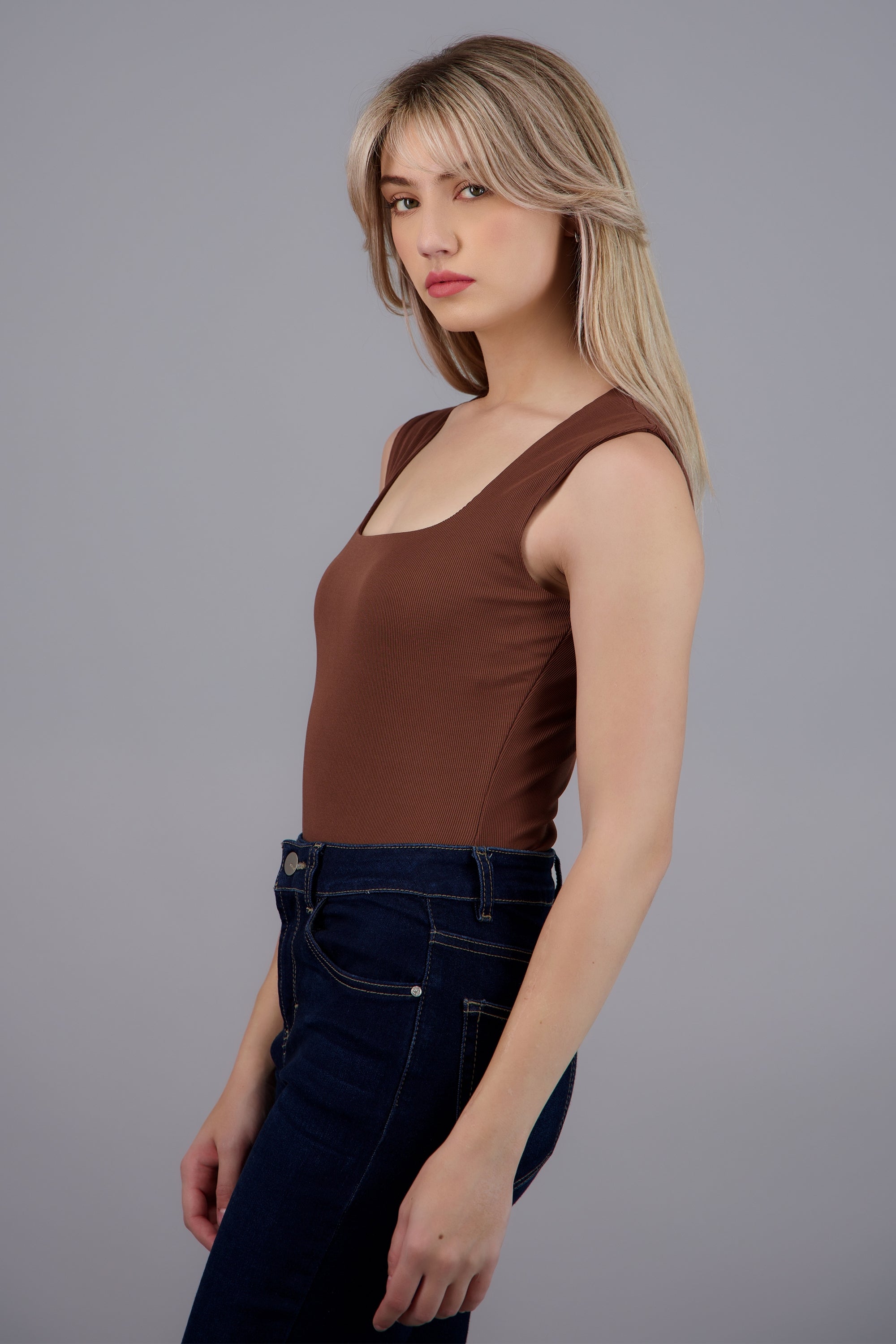 Bodysuit textura escote cuadrado CAFE