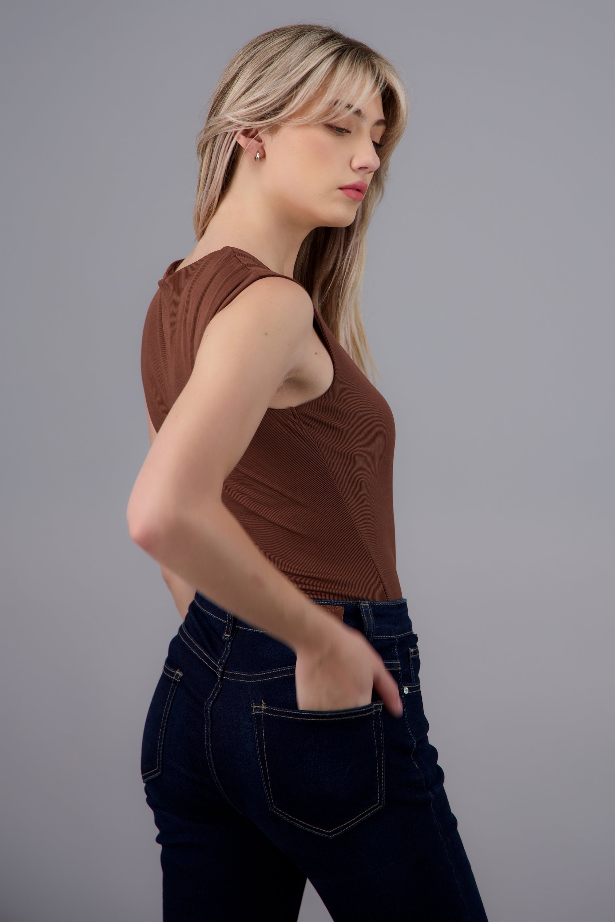 Bodysuit textura escote cuadrado CAFE