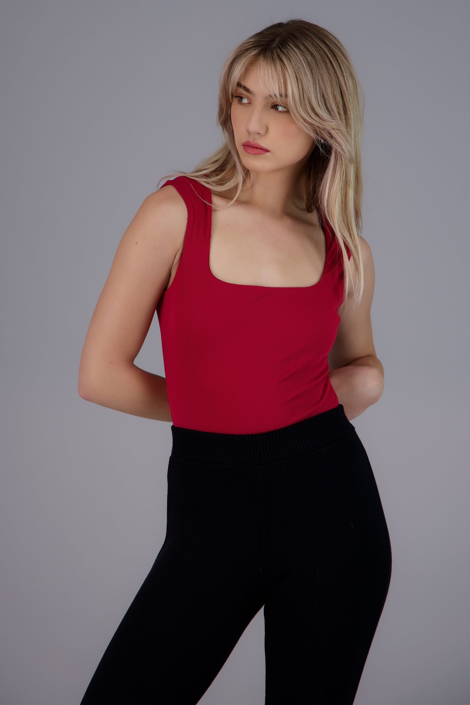 Bodysuit textura escote cuadrado ROJO QUEMADO