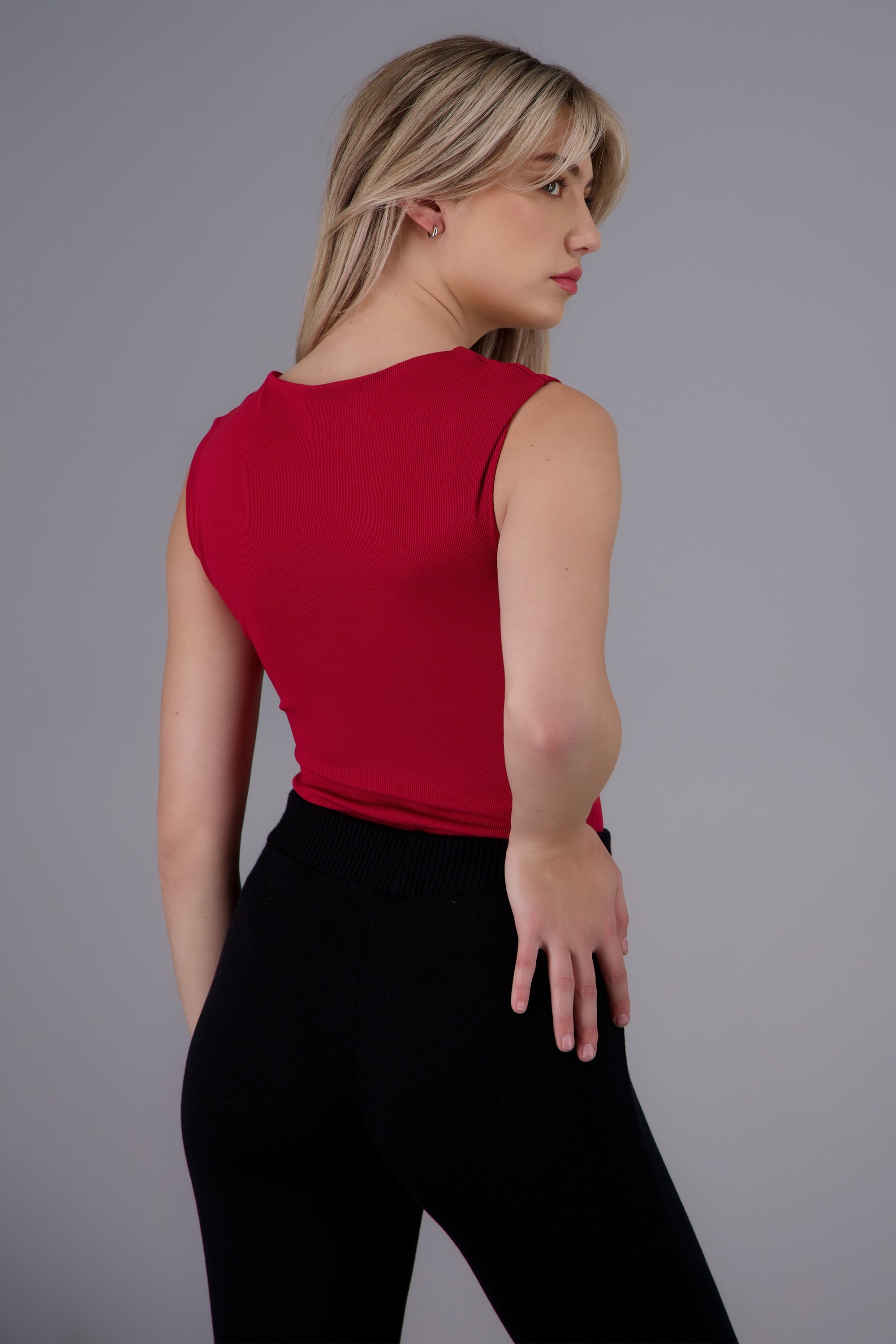 Bodysuit textura escote cuadrado ROJO QUEMADO