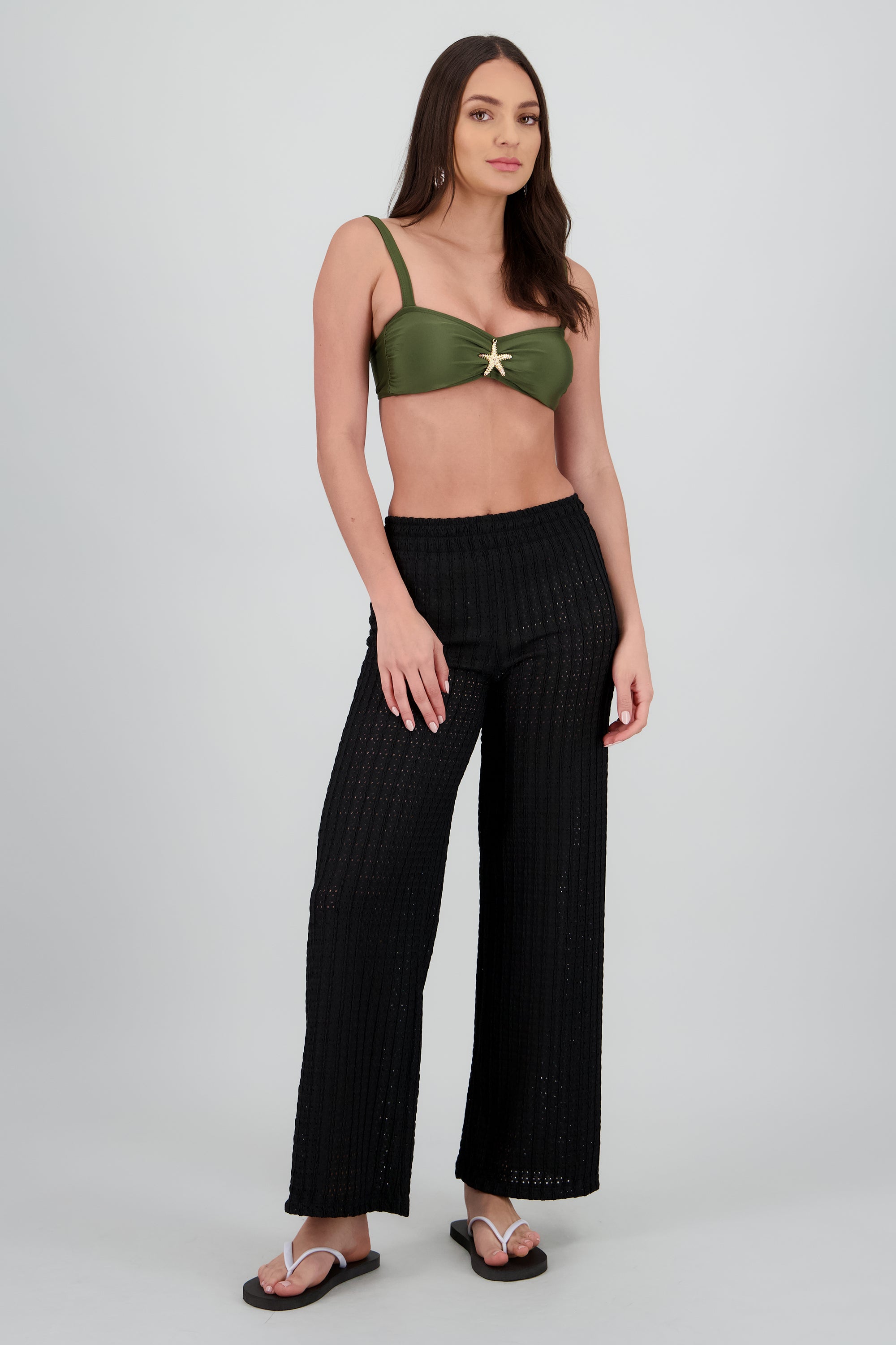 Pantalon textura recto resorte NEGRO