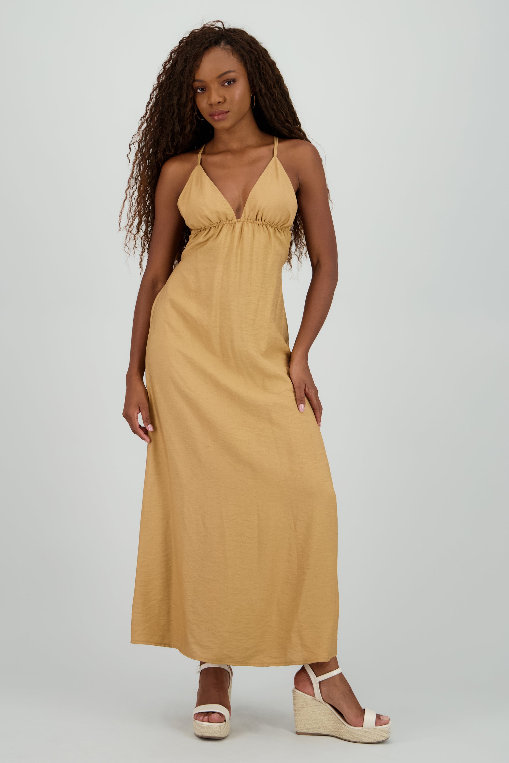 Vestido maxi espalda cruzada KHAKI
