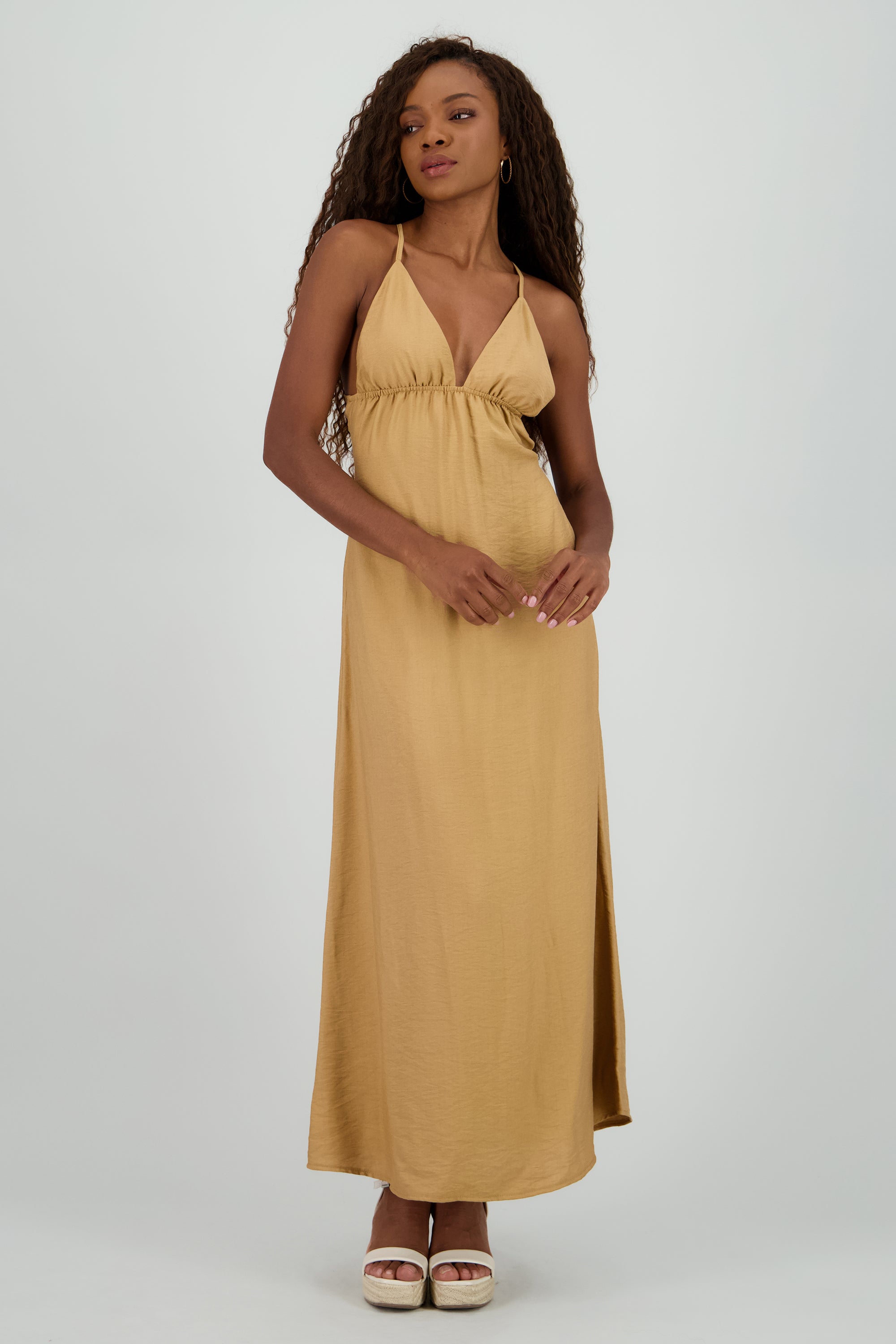 Vestido maxi espalda cruzada KHAKI