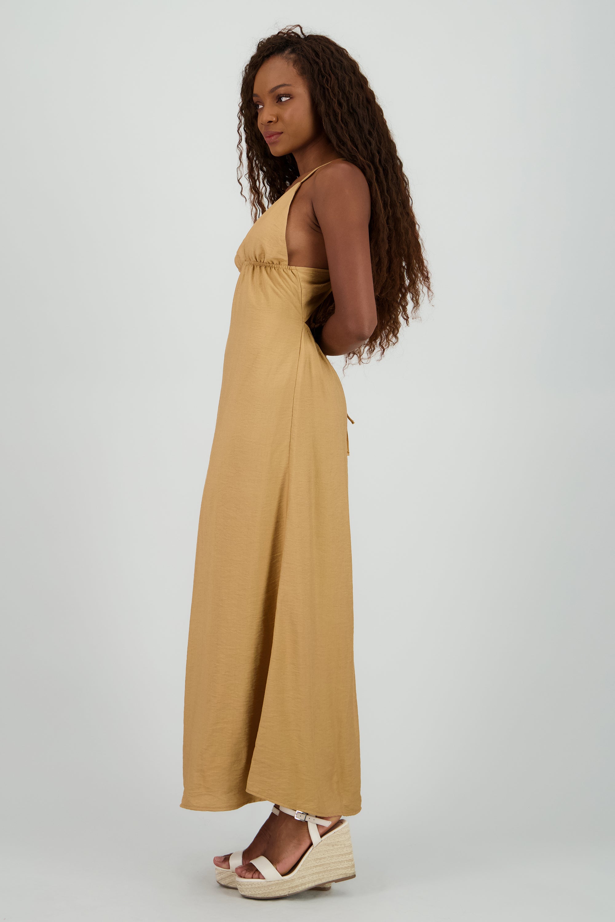 Vestido maxi espalda cruzada KHAKI