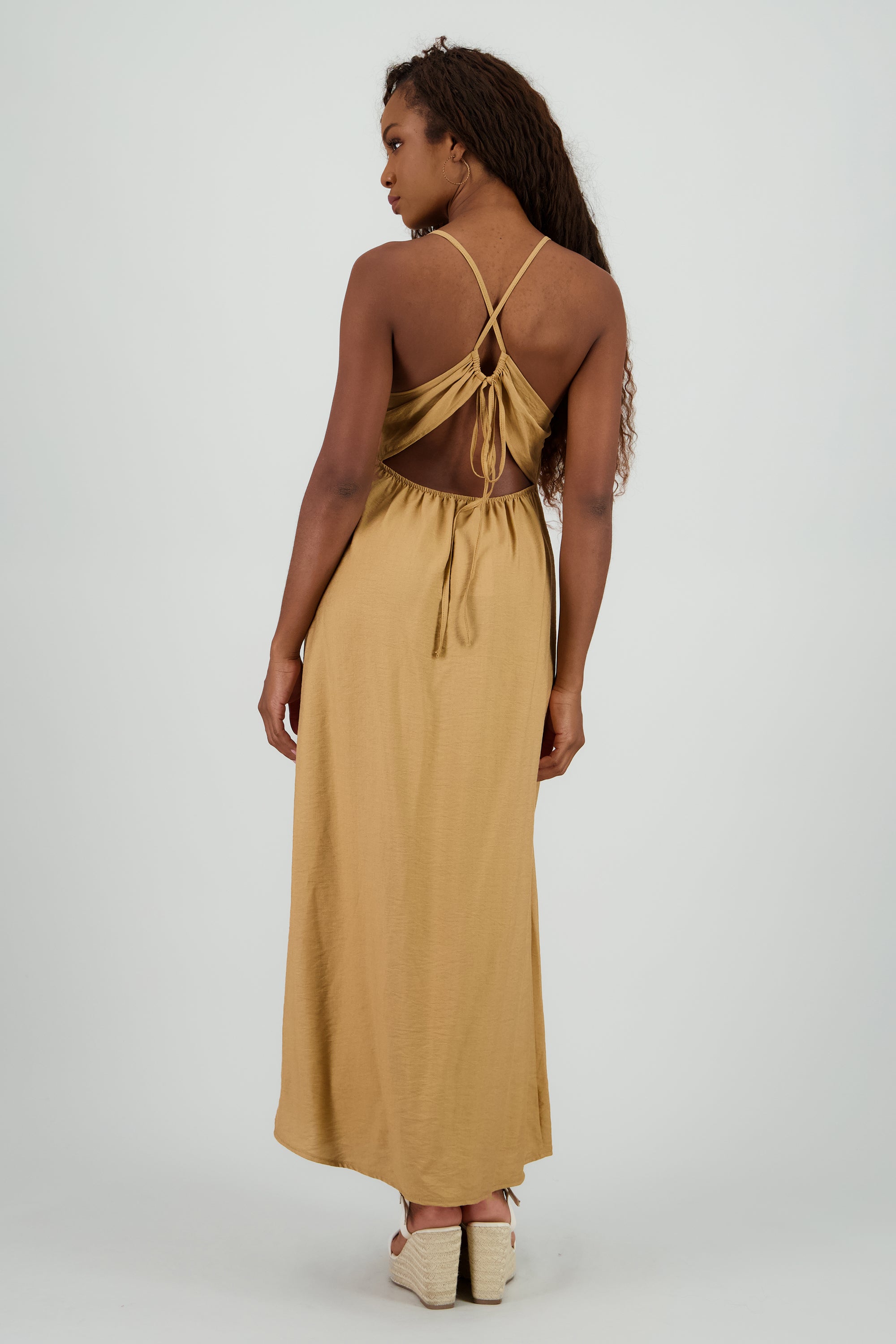Vestido maxi espalda cruzada KHAKI