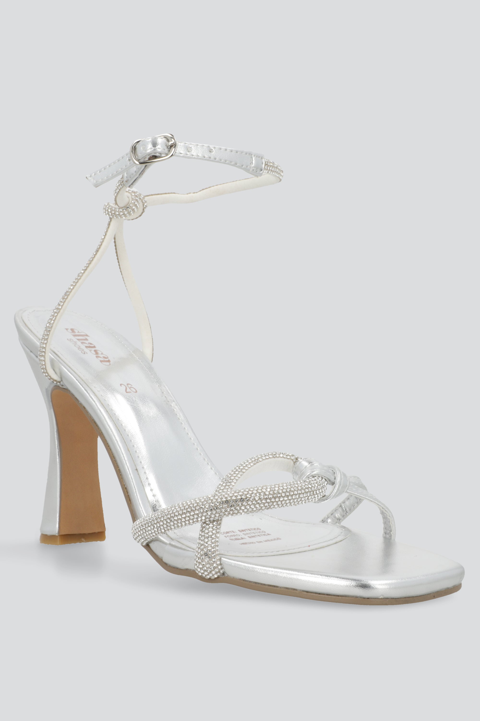 Tacon alto nudo brillos PLATA