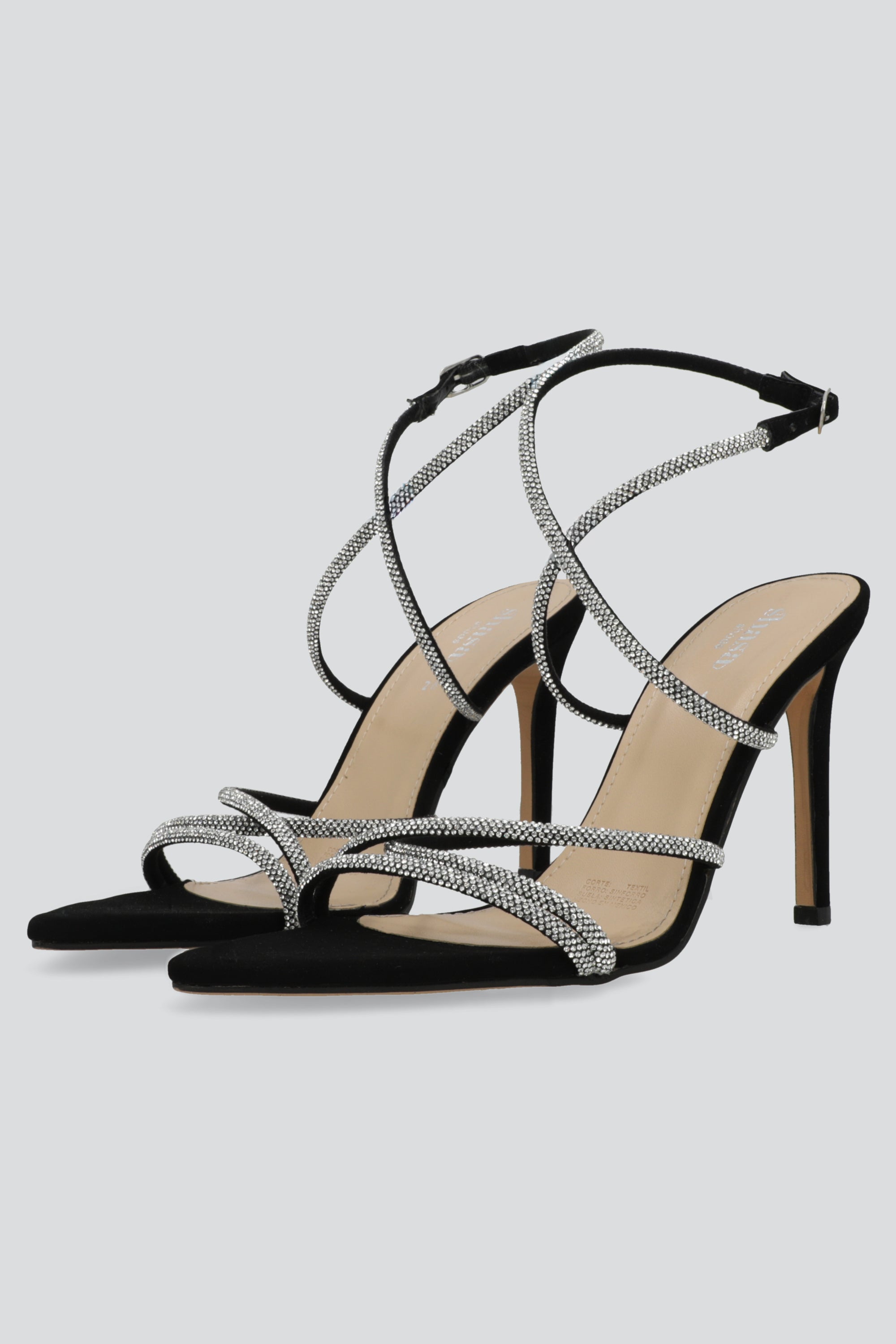 Tacon pointy tiras brillos NEGRO