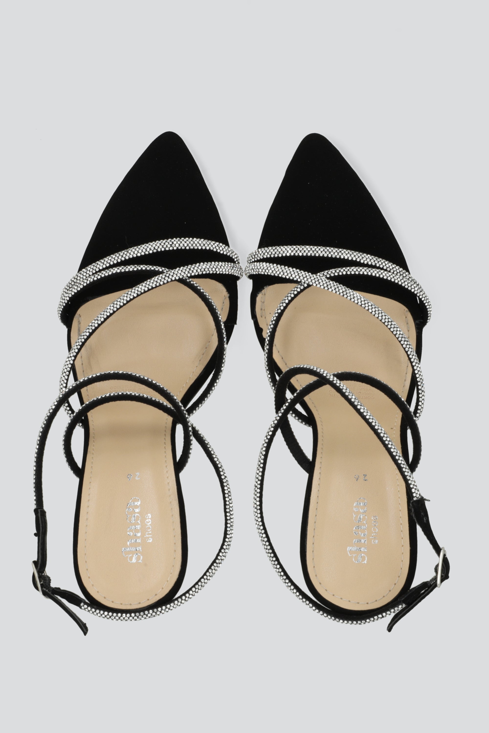 Tacon pointy tiras brillos NEGRO