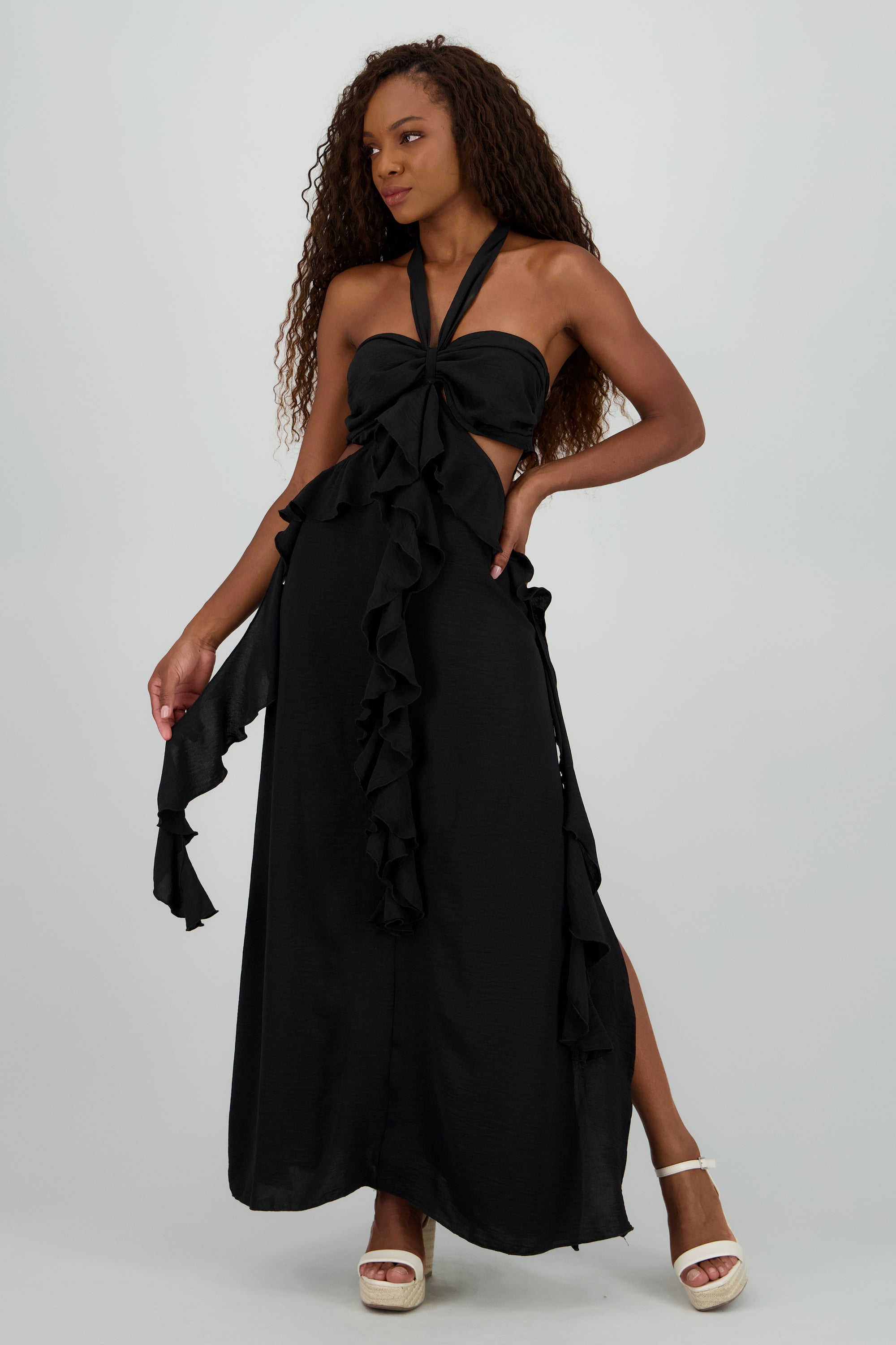 Vestido halter top maxi olanes NEGRO