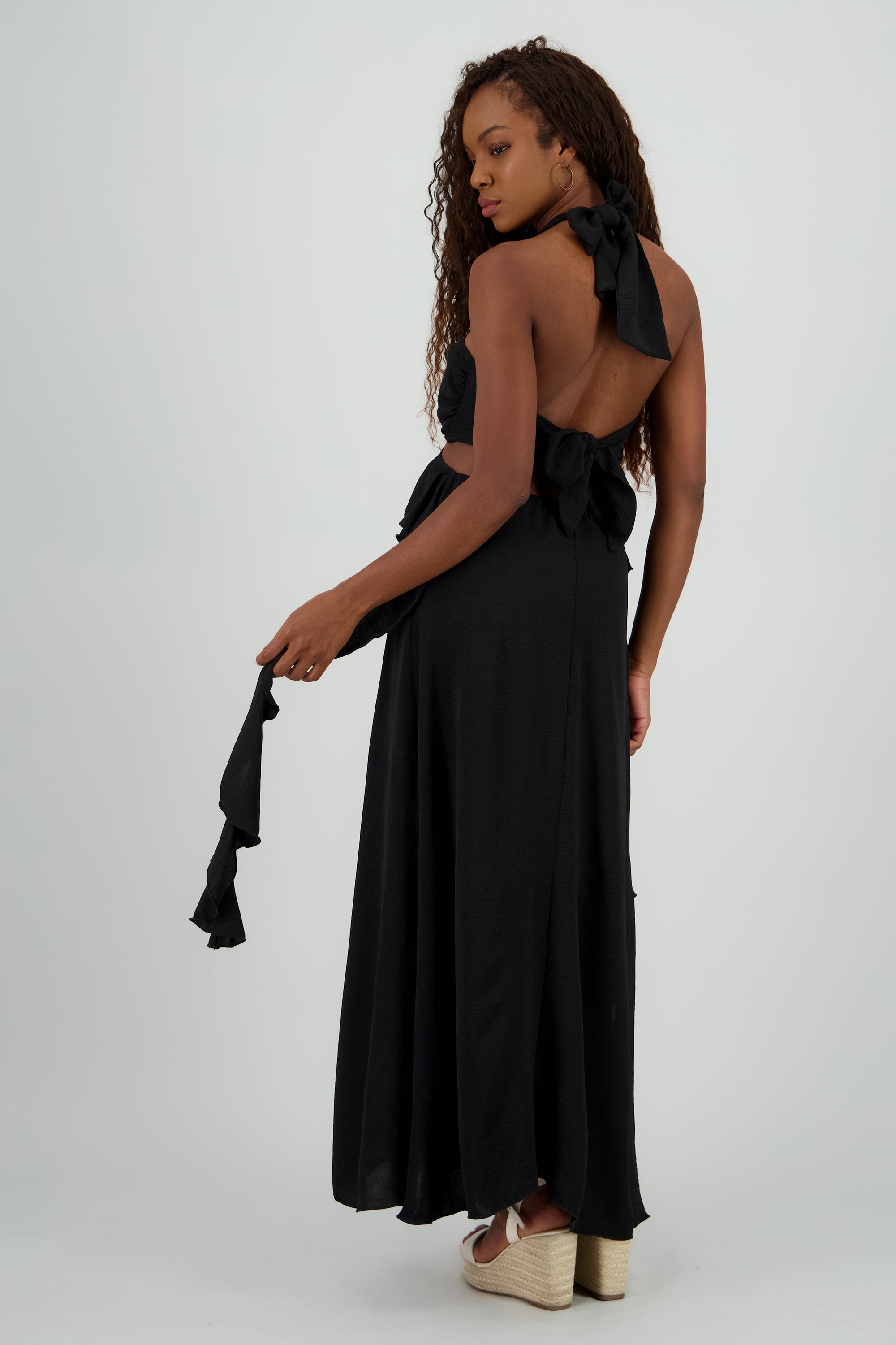 Vestido halter top maxi olanes NEGRO