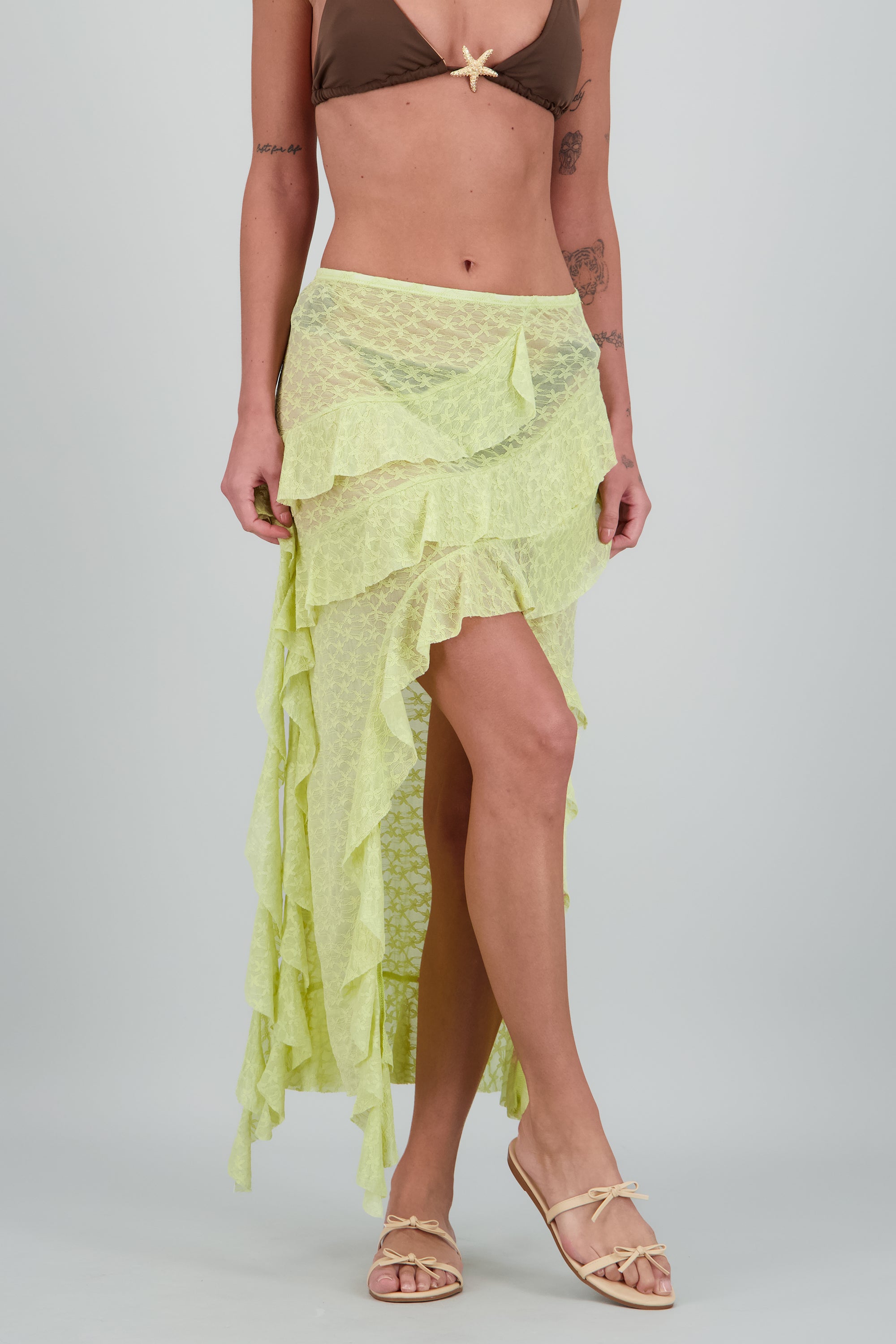 Salida olanes encaje asimentrica VERDE CLARO