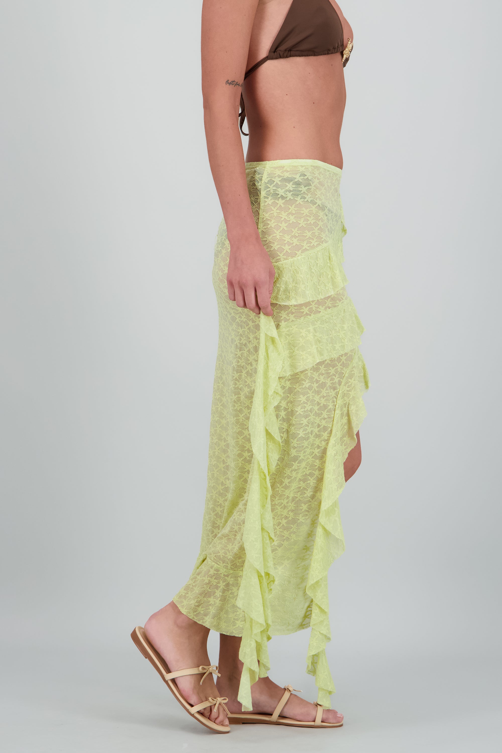 Salida olanes encaje asimentrica VERDE CLARO