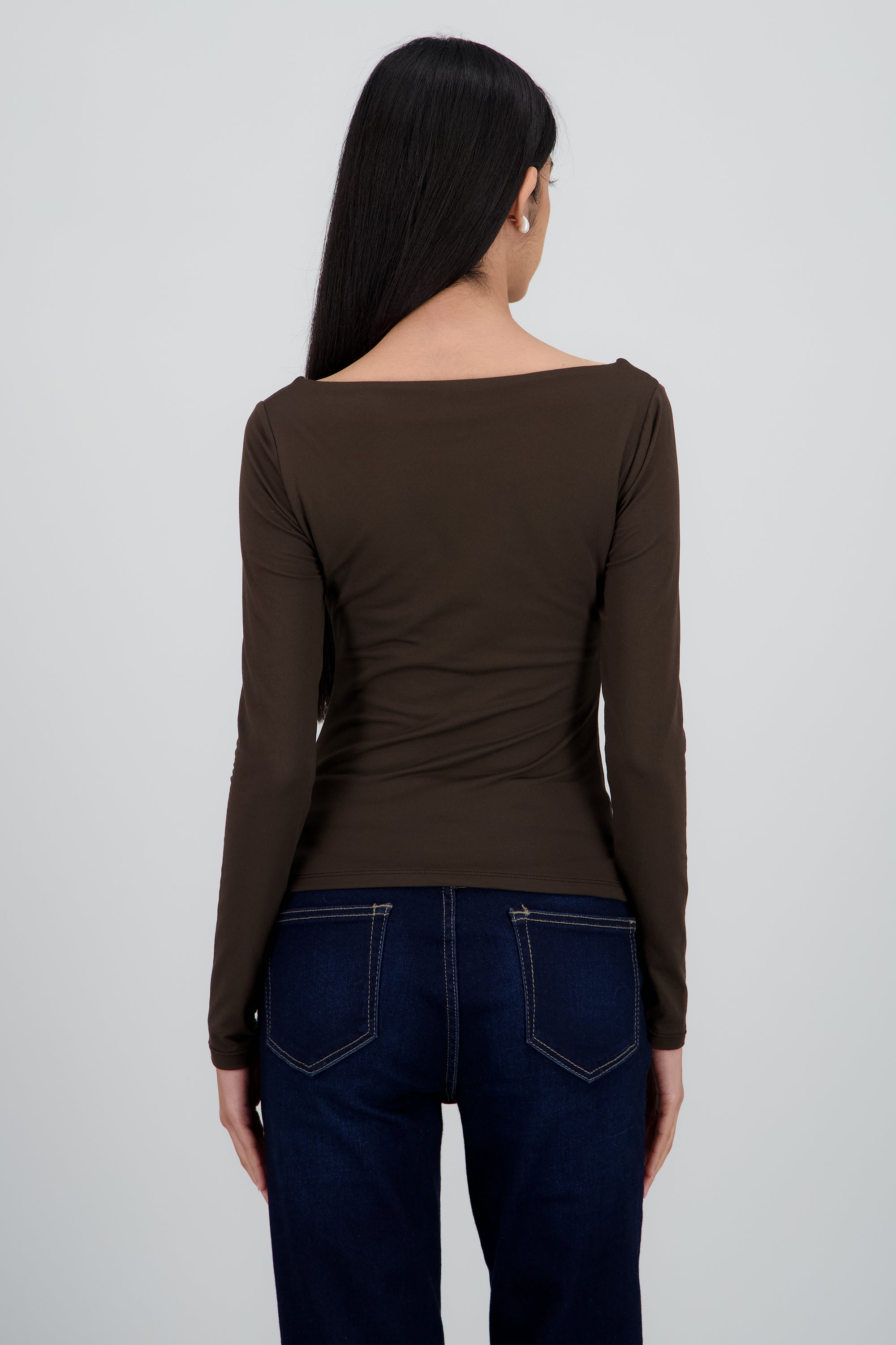 Top cuello recto manga larga CAFE