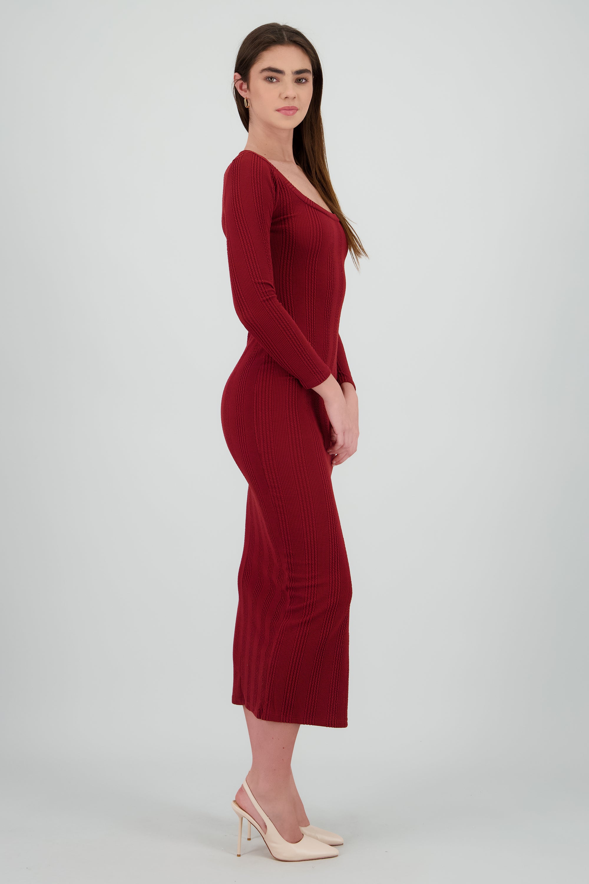 Vestido bodycon manga larga textura VINO