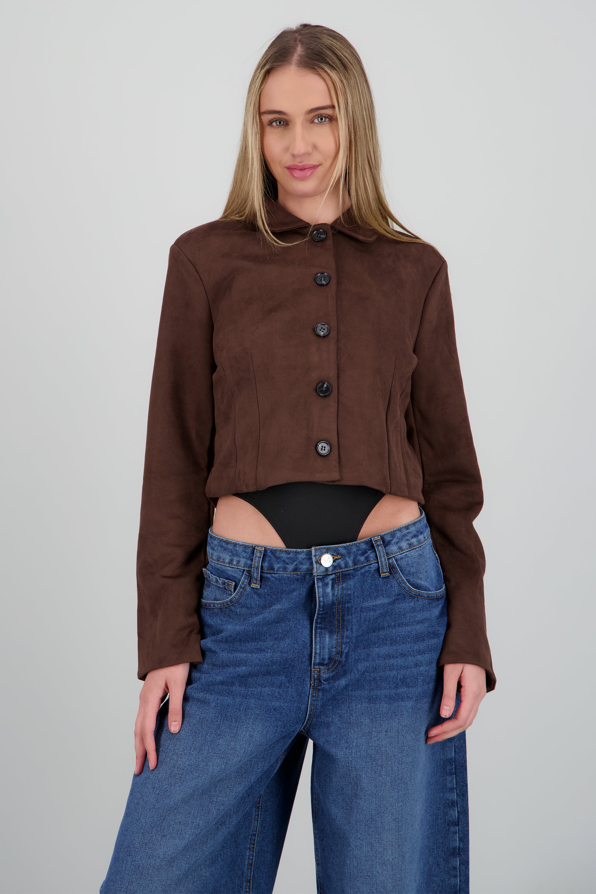 Chamarra suede botones CAFE OBSCURO