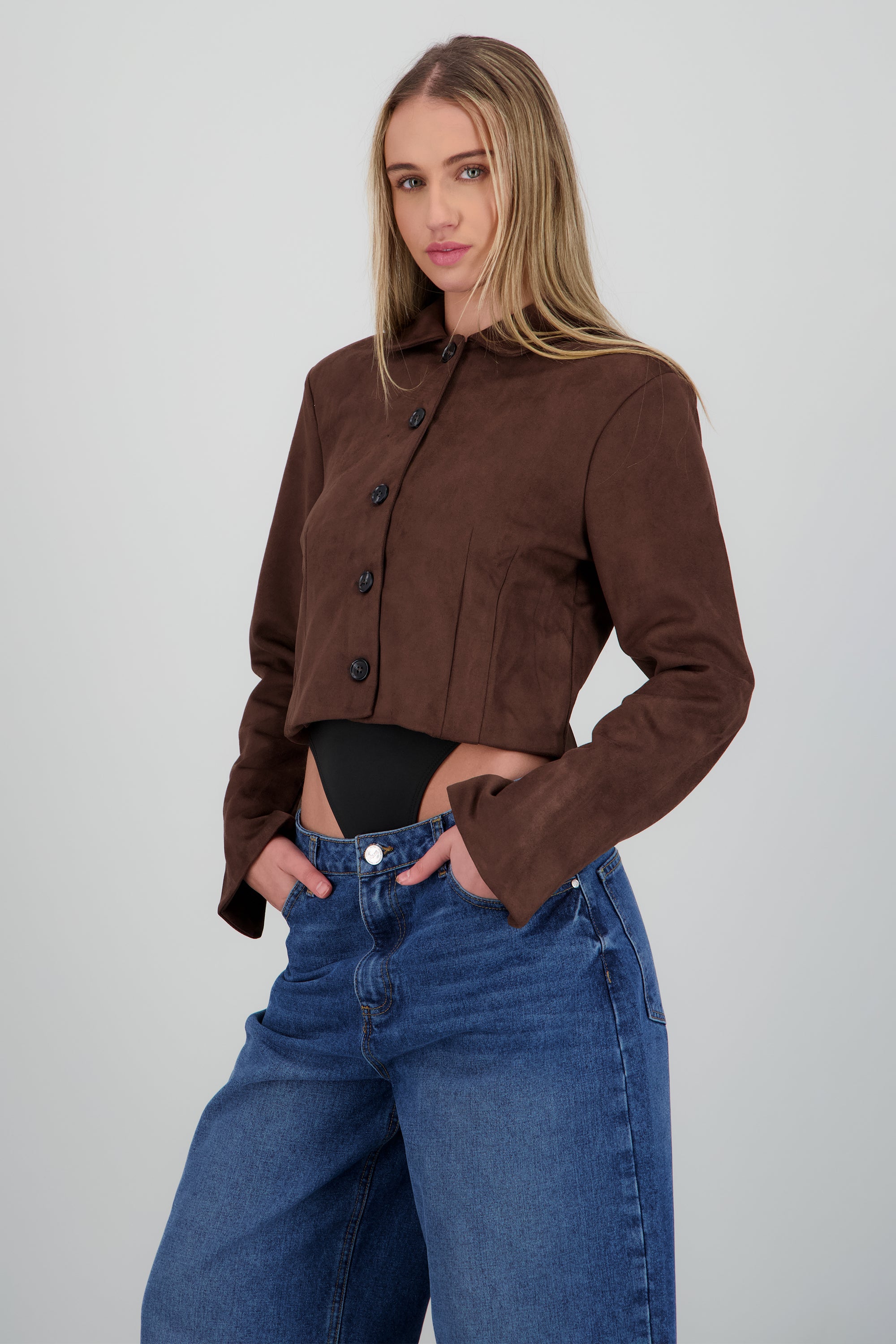 Chamarra suede botones CAFE OBSCURO