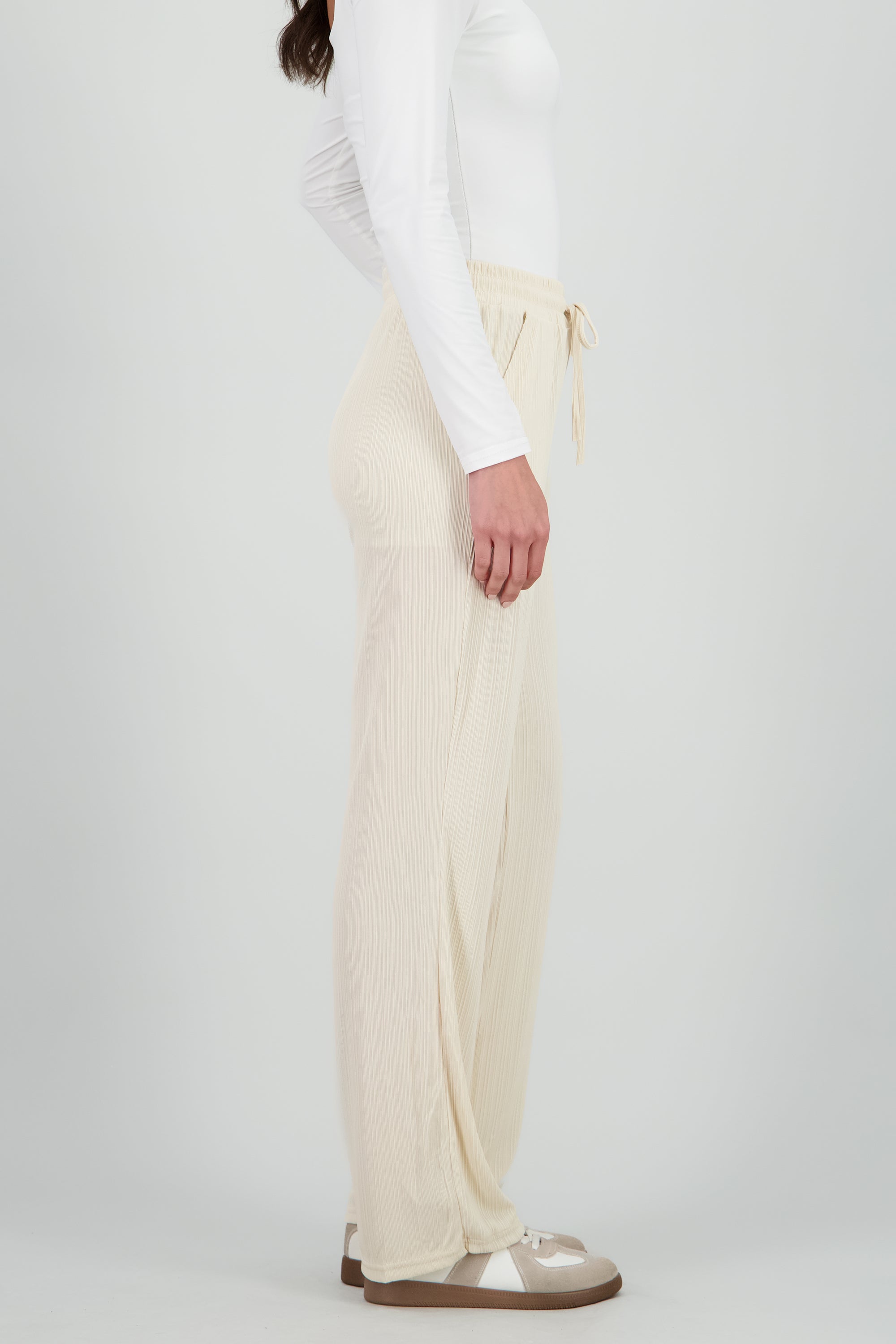Pantalon straight rib textura CREMA